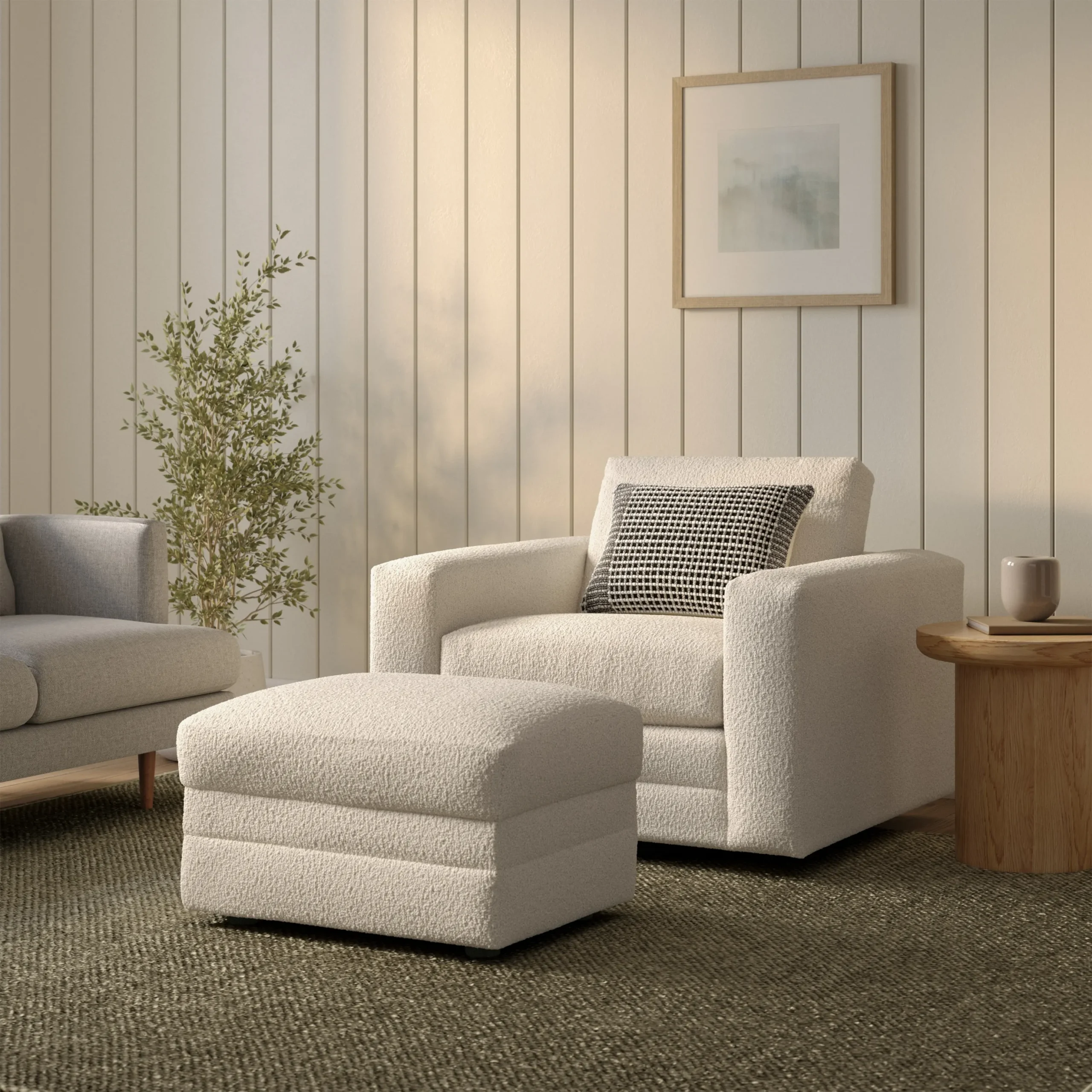 Riley 42_ Grand Swivel Chair - Ivory Wool Bouclé - Image 4