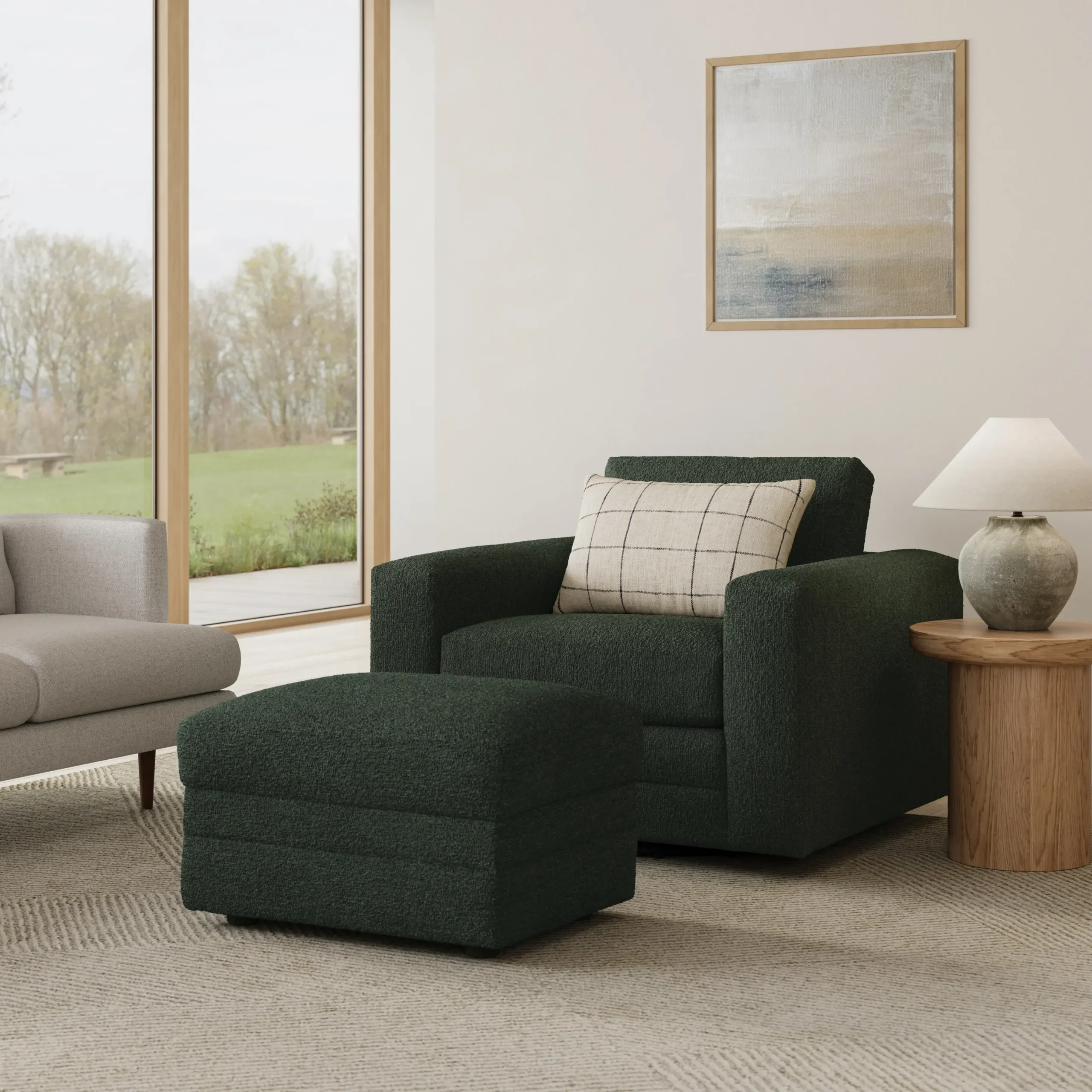 Riley 42_ Grand Swivel Chair - Green Wool Bouclé - Image 3