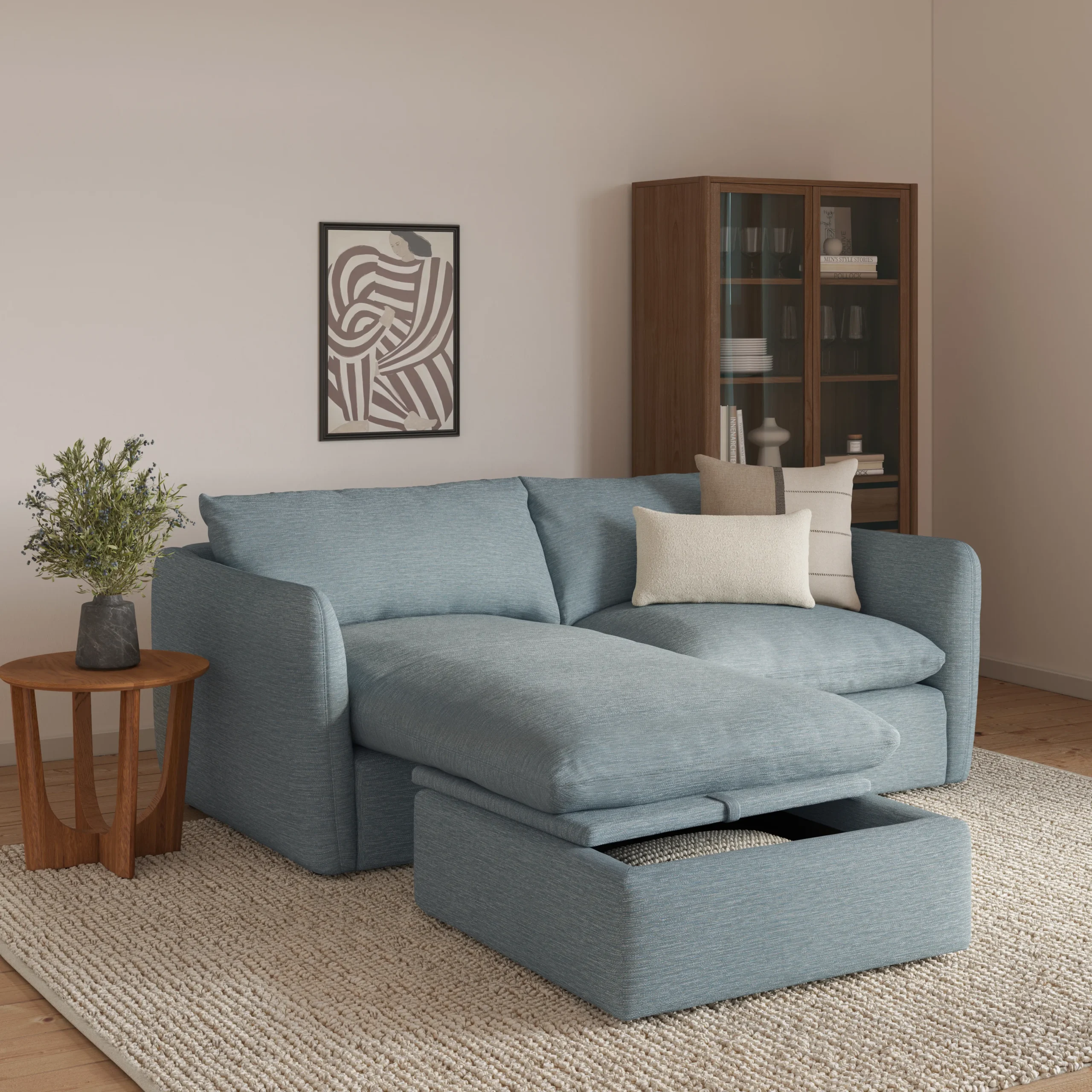 Leigh 86_ Reversible Storage Sectional - Silver Light Blue - Image 2