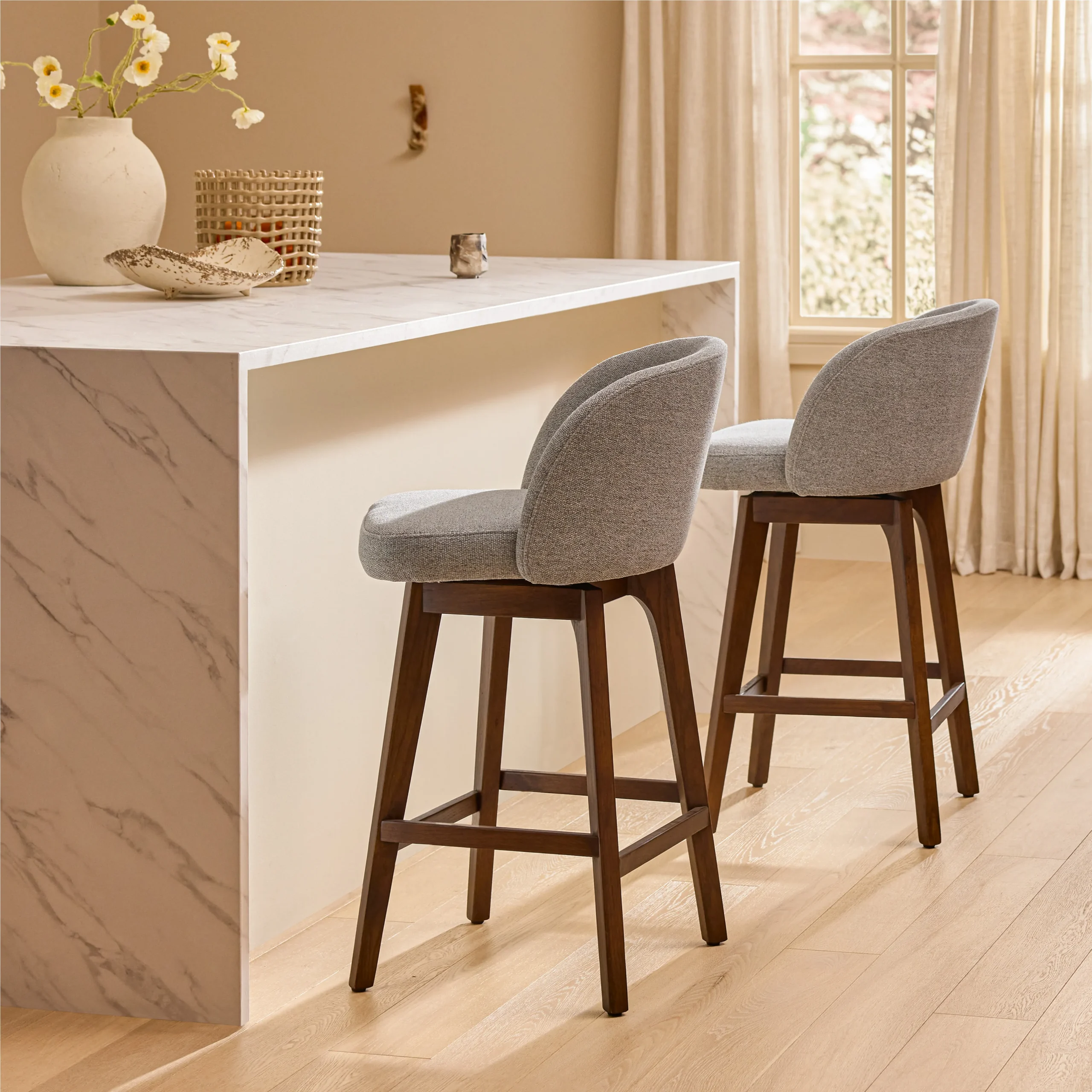 Alta Swivel Counter Stool - Walnut and Camellia Gray