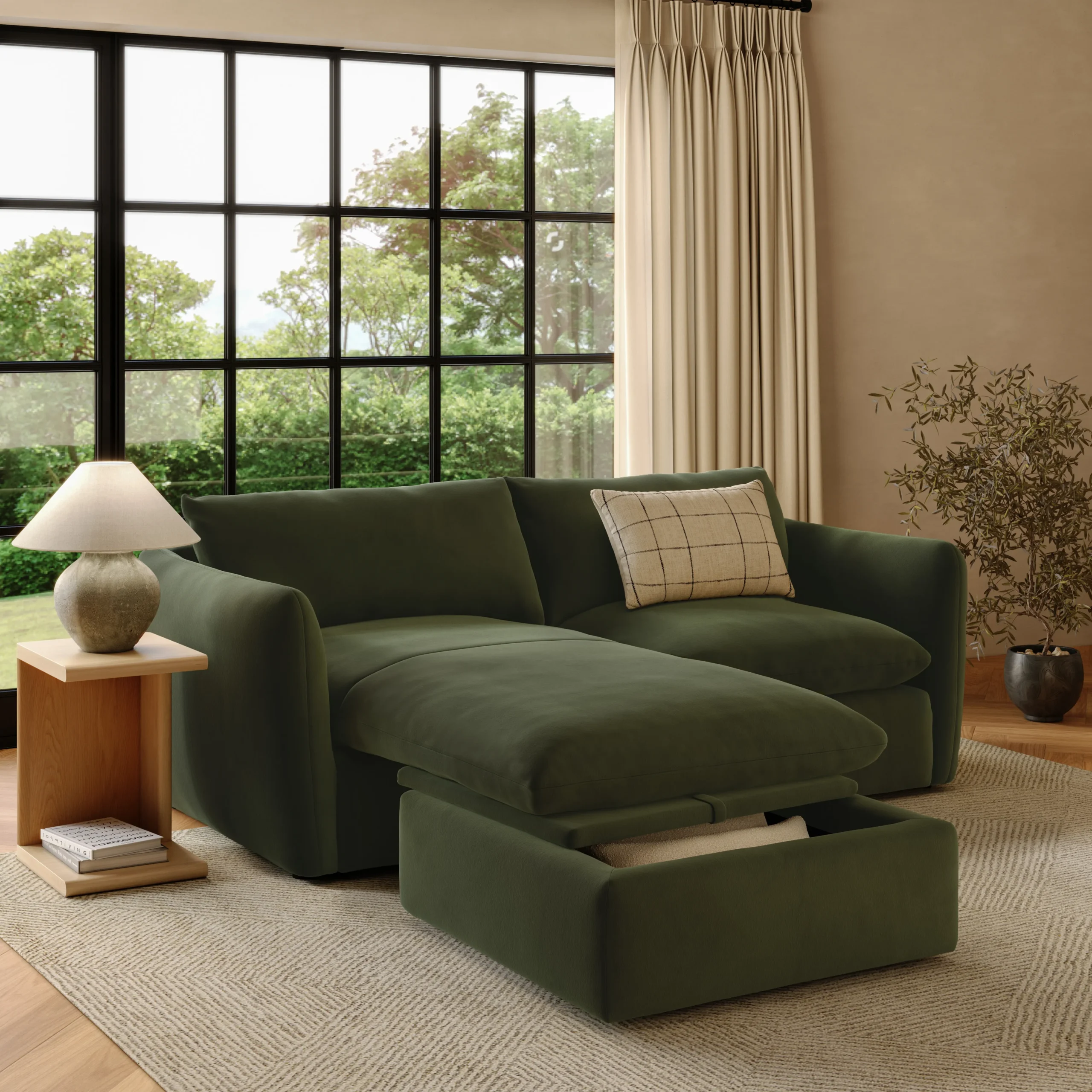 Leigh 86_ Velvet Reversible Storage Sectional - Hale Fir Green - Image 2