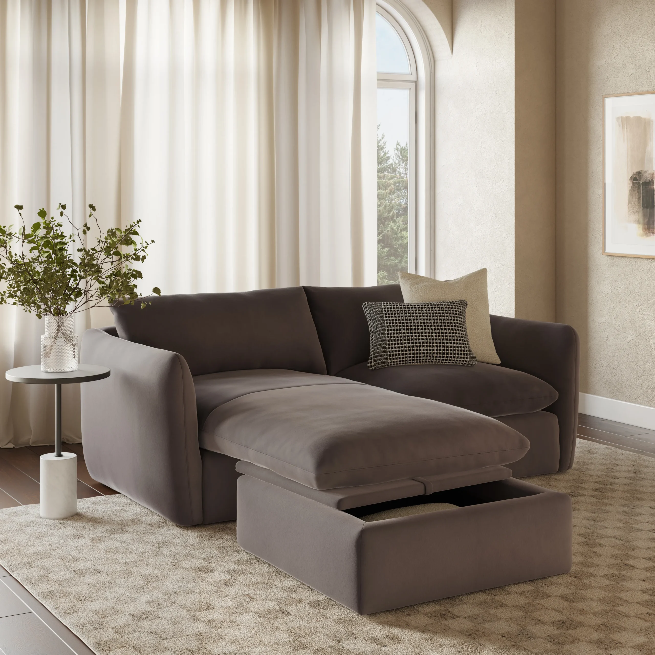 Leigh 86_ Velvet Reversible Storage Sectional - Hale Warm Gray