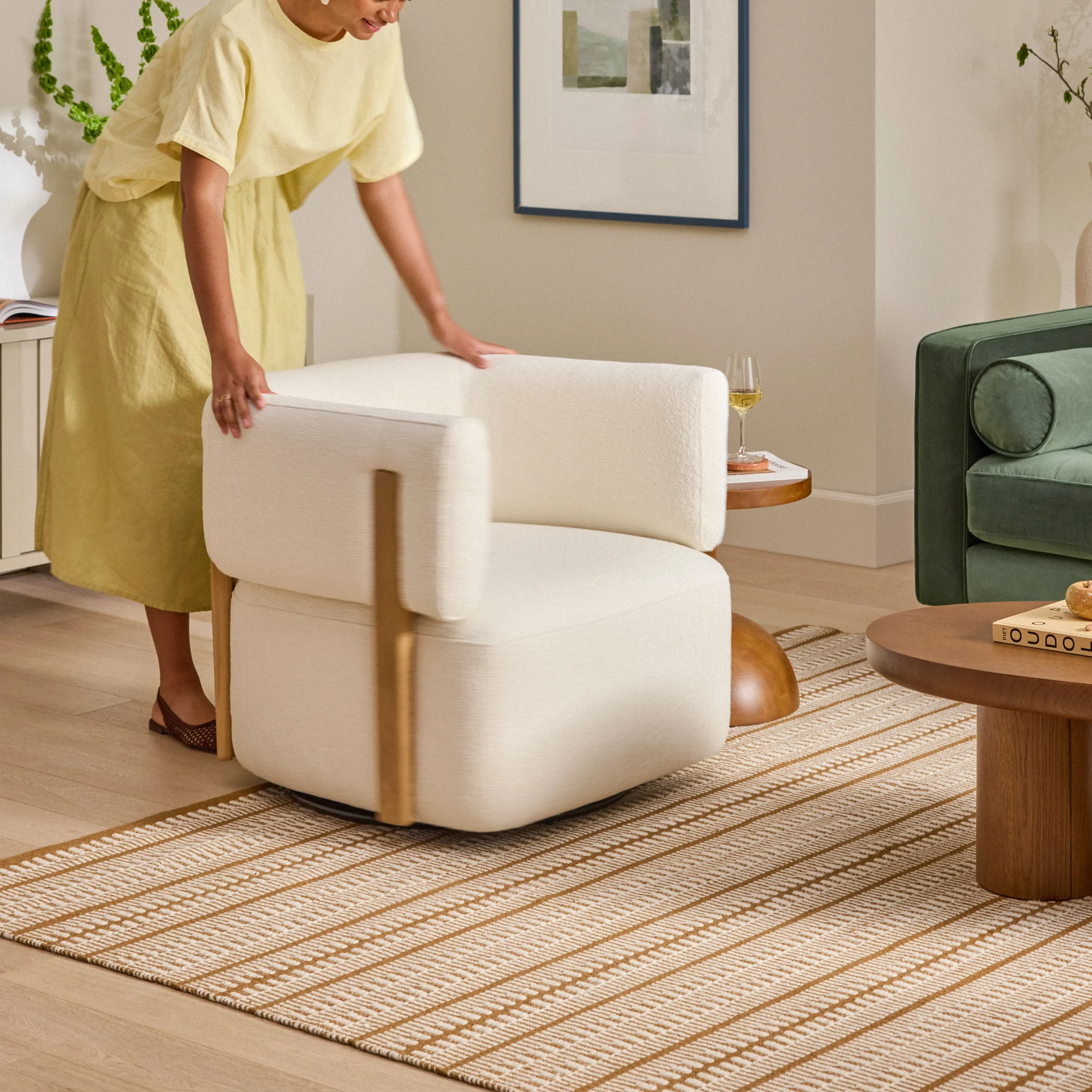 Julie 32_ Swivel Chair - Ivory Wool Bouclé - Image 3