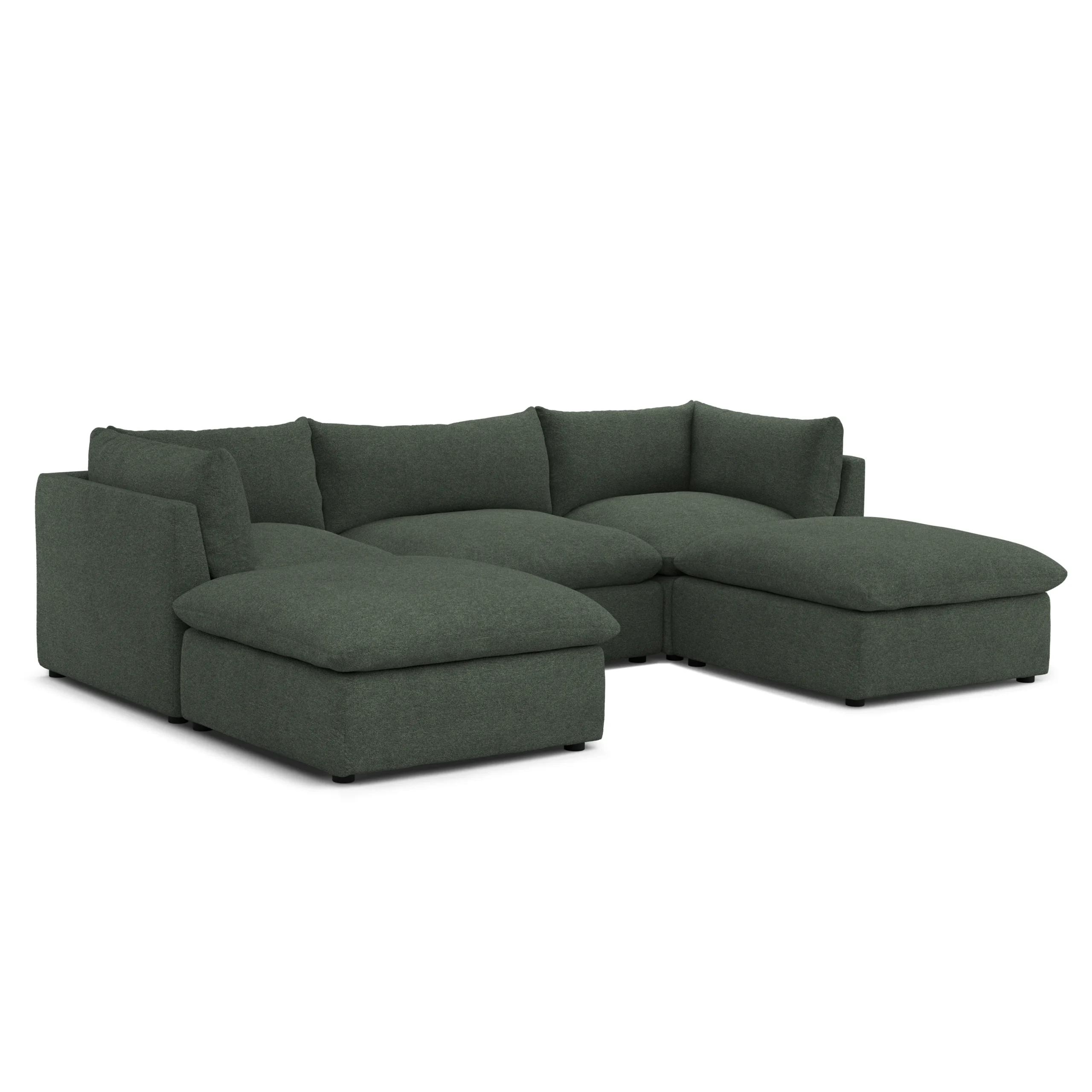 Leigh 121.5_ Modular 3-Seater U-Shaped Sectional - Green Wool Bouclé - Image 2