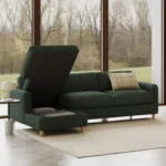 Vati 114_ Left Storage Sleeper Sectional - Natural Oak and Green Wool Bouclé