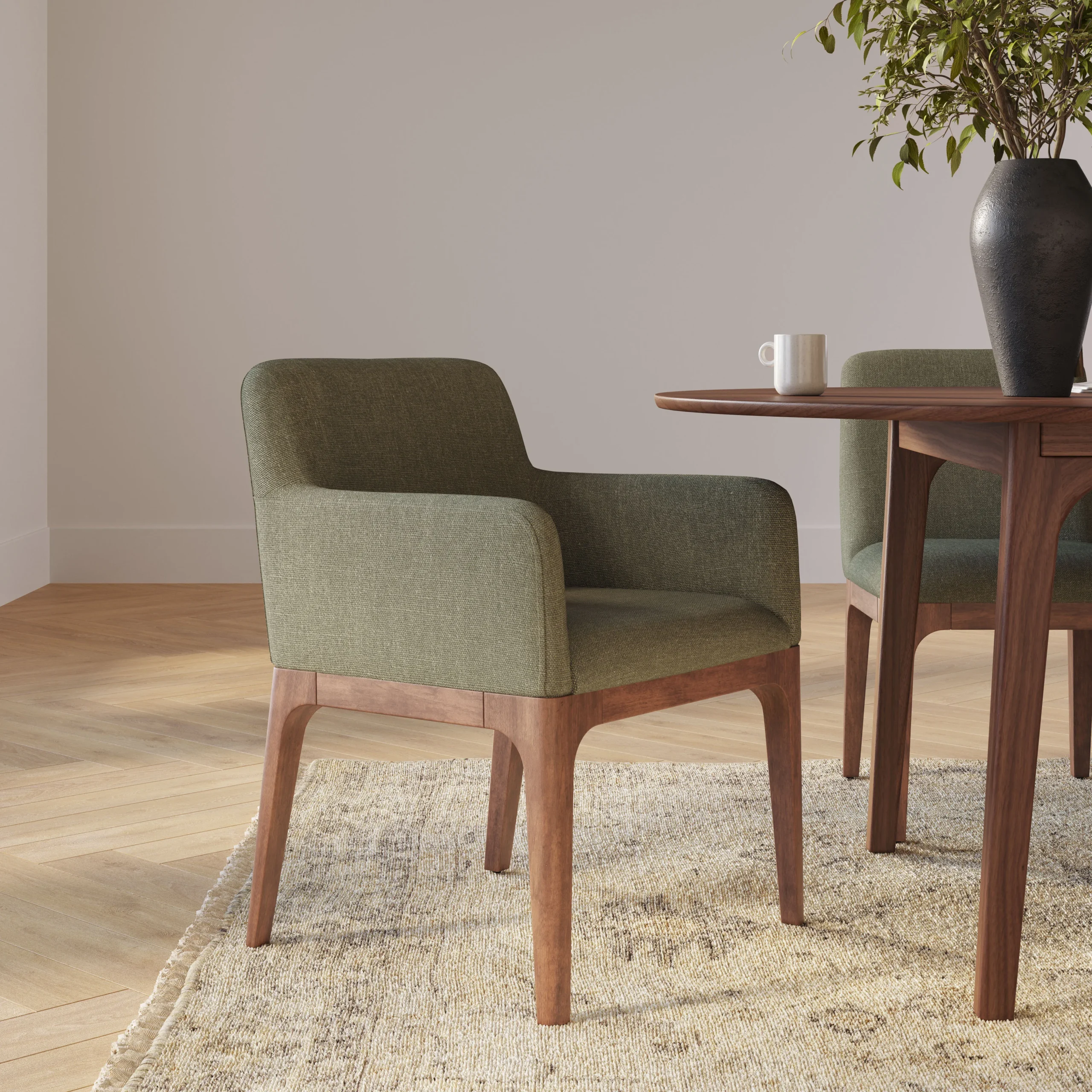 Rosin Dining Armchair - Smoked Oak and Welsh Green - Image 2