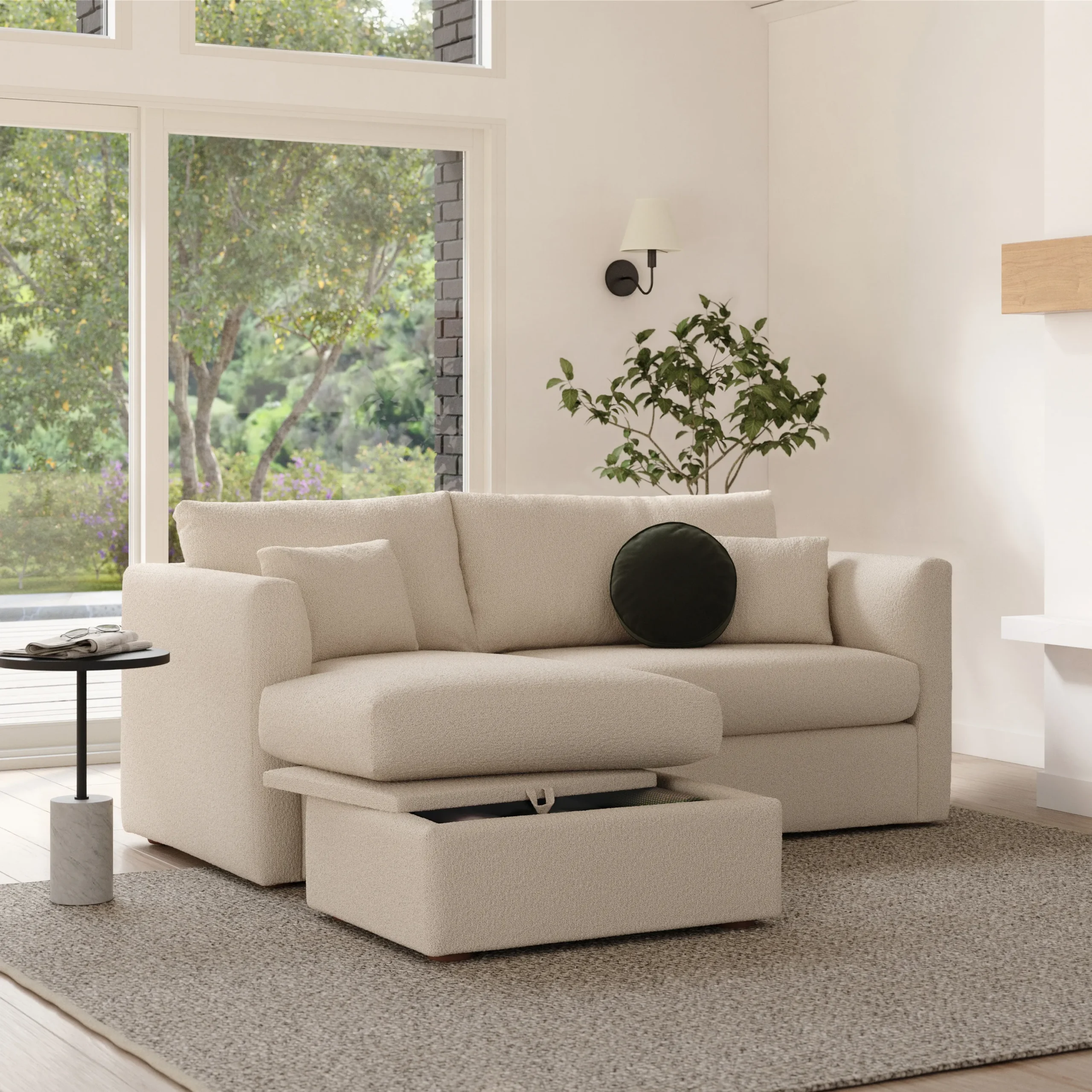 Marina 80_ Reversible Storage Sectional - Ivory Wool Bouclé - Image 2