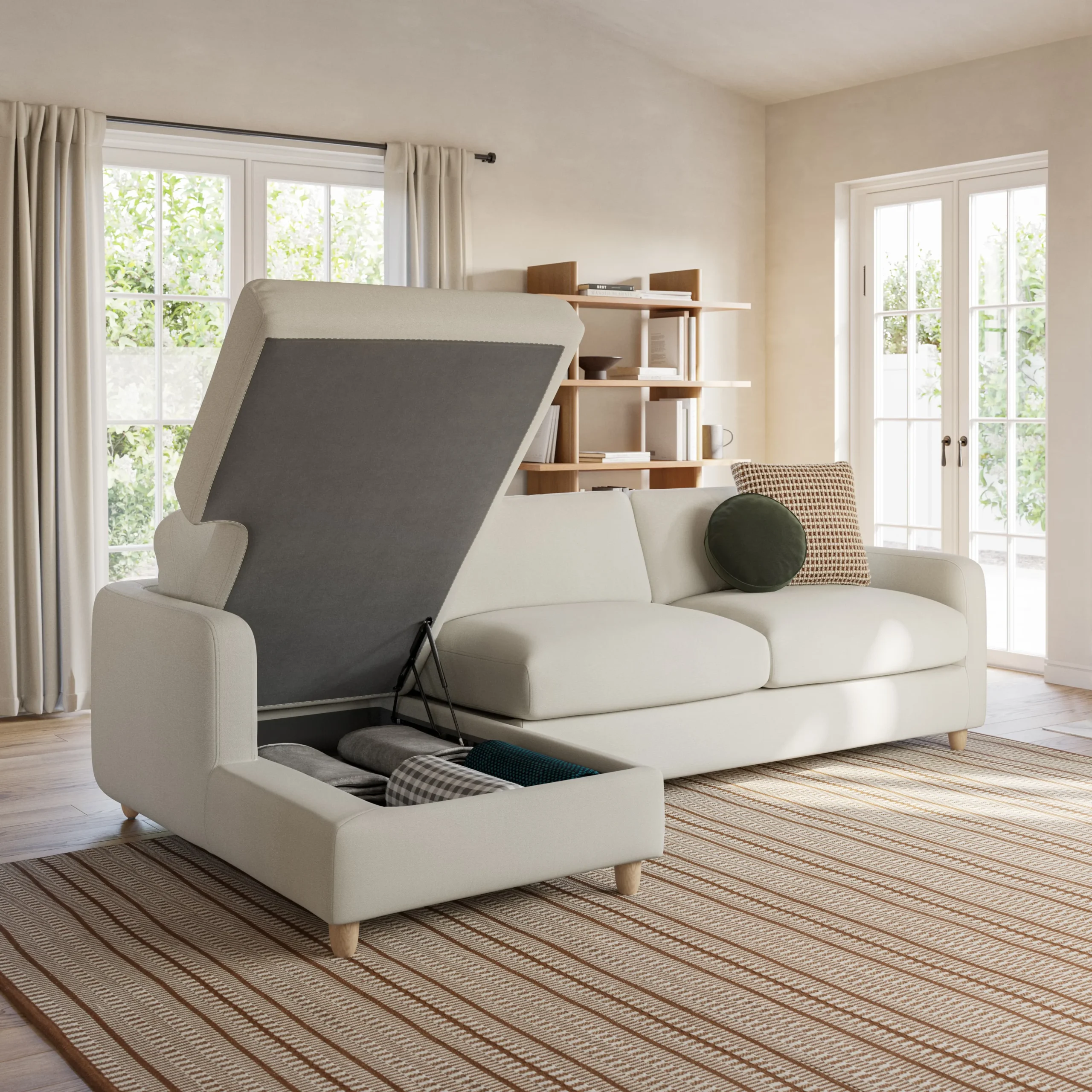 Vati 114_ Left Storage Sleeper Sectional - Natural Oak and Buckler Ivory - Image 2