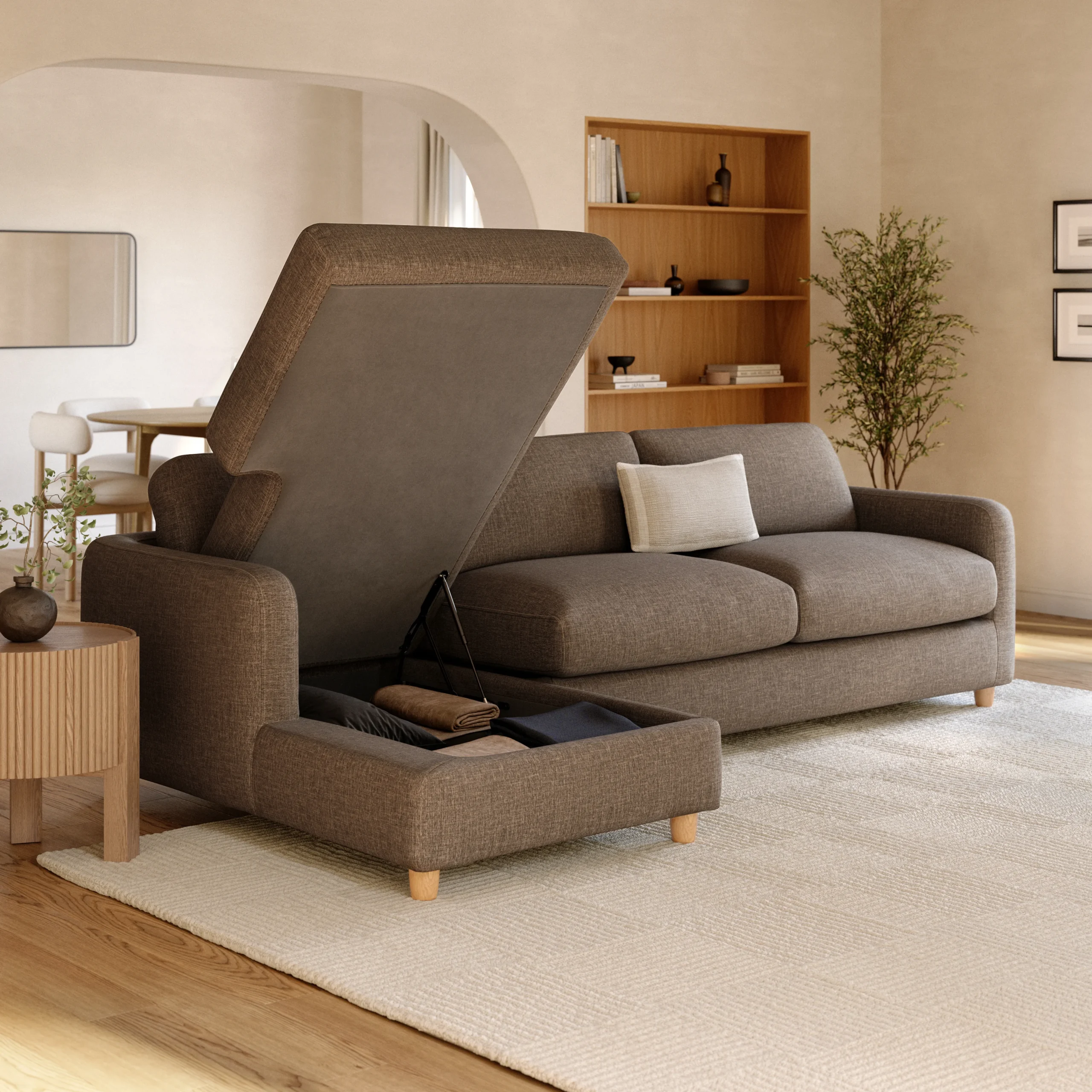 Vati 114_ Left Storage Sleeper Sectional - Natural Oak and Buckler Brown - Image 2