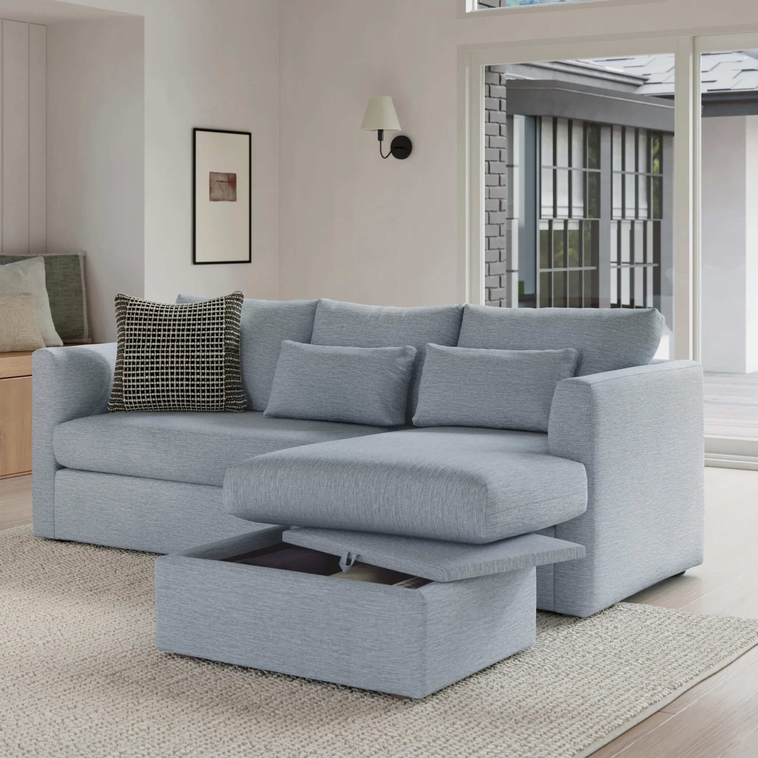 Marina 90_ Reversible Storage Sectional - Silver Light Blue - Image 2