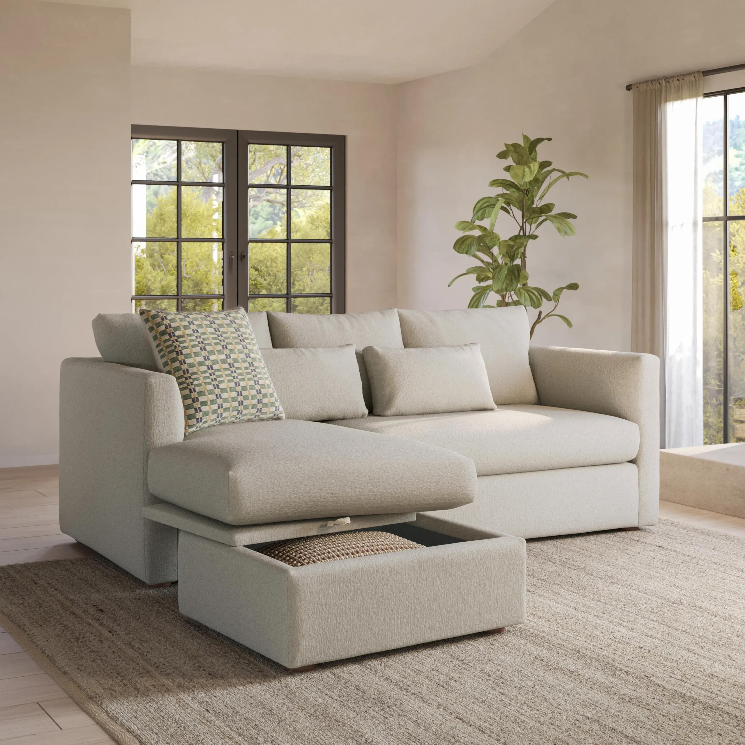 Marina 90_ Reversible Storage Sleeper Sectional - Clover Ivory - Image 2
