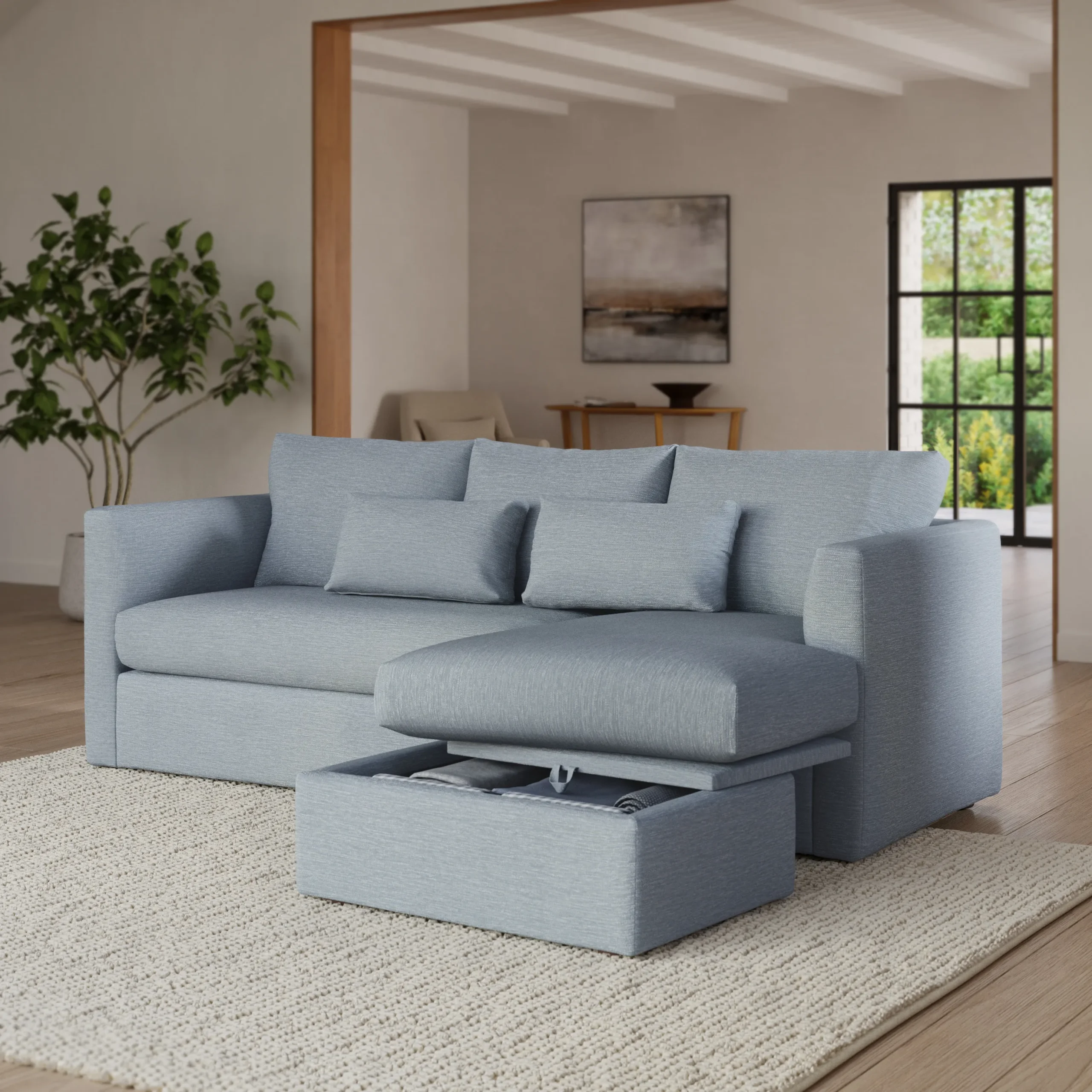Marina 90_ Reversible Storage Sleeper Sectional - Silver Light Blue - Image 2