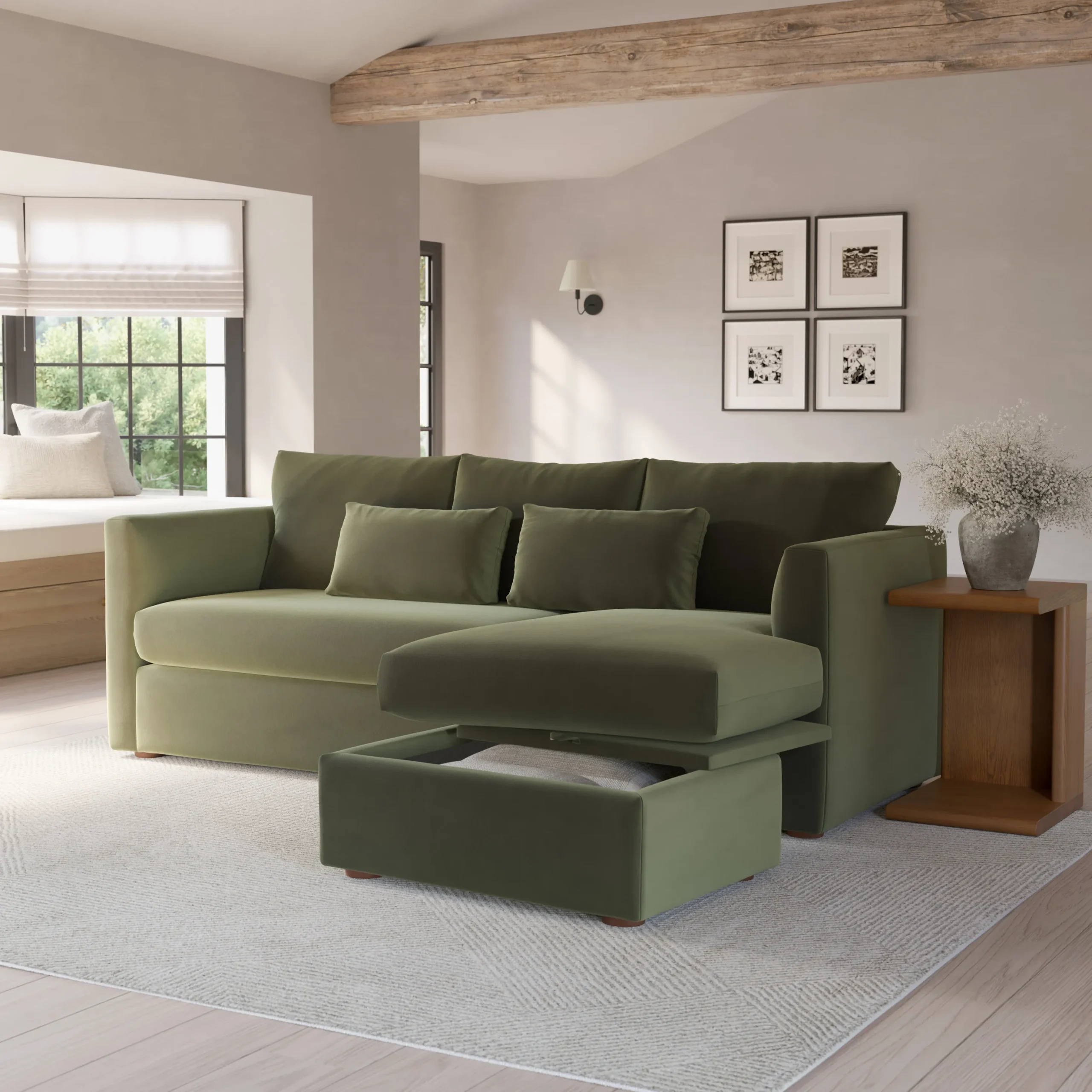Marina 90_ Velvet Reversible Storage Sleeper Sectional - Hale Fir Green - Image 2