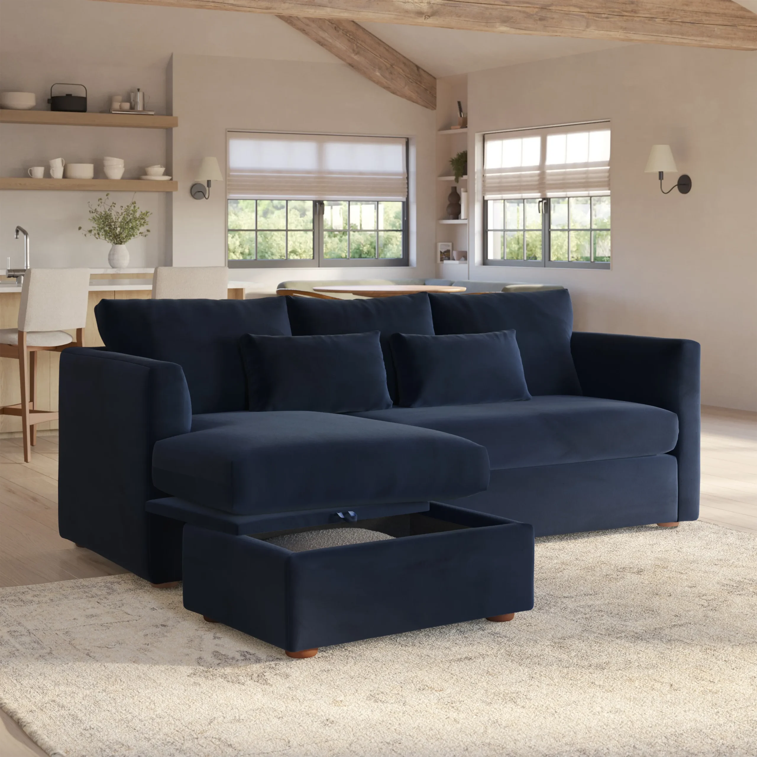 Marina 90_ Velvet Reversible Storage Sleeper Sectional - Hale Ink - Image 2