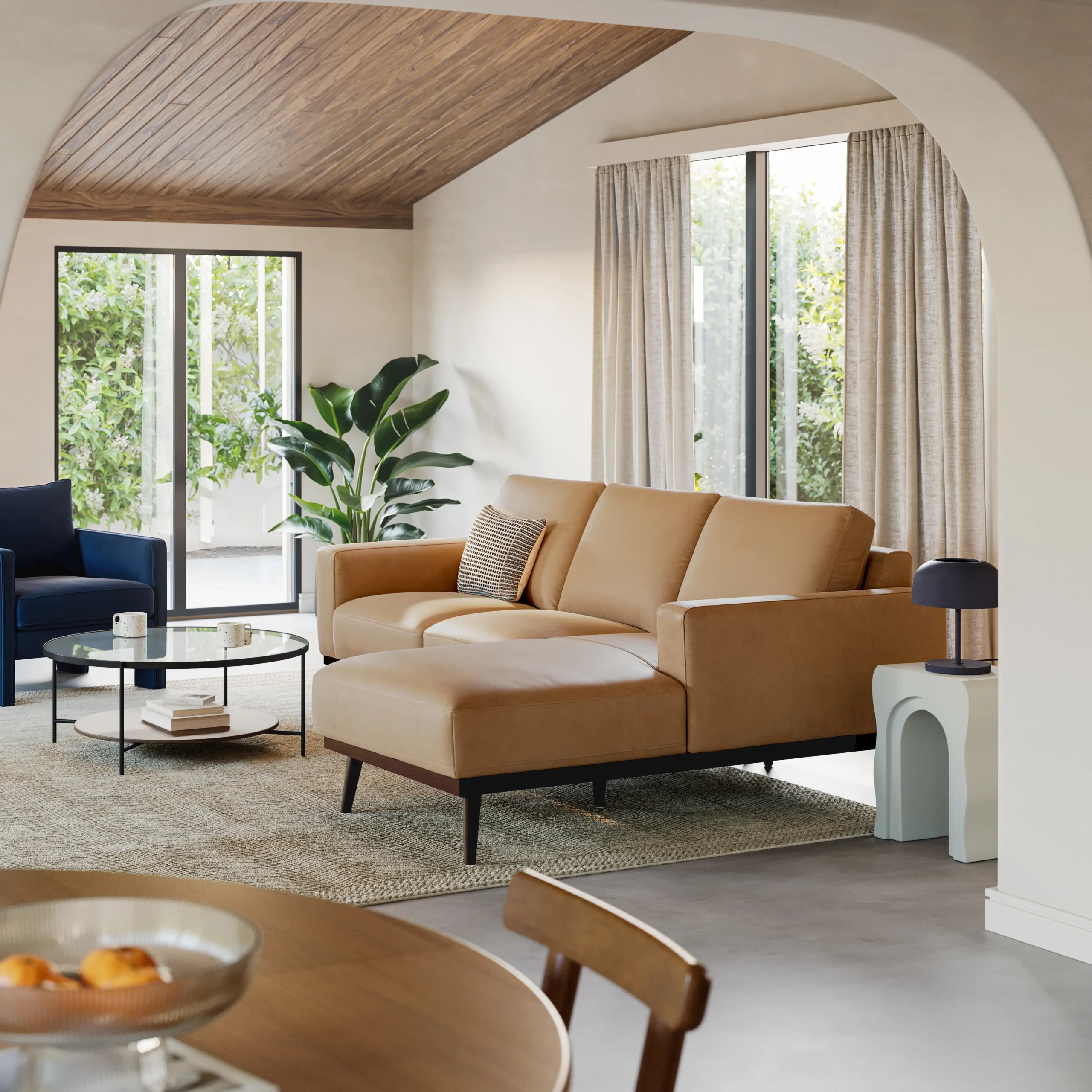 Rhett 93_ Leather Right Chaise Sectional - Charme Tan - Image 2