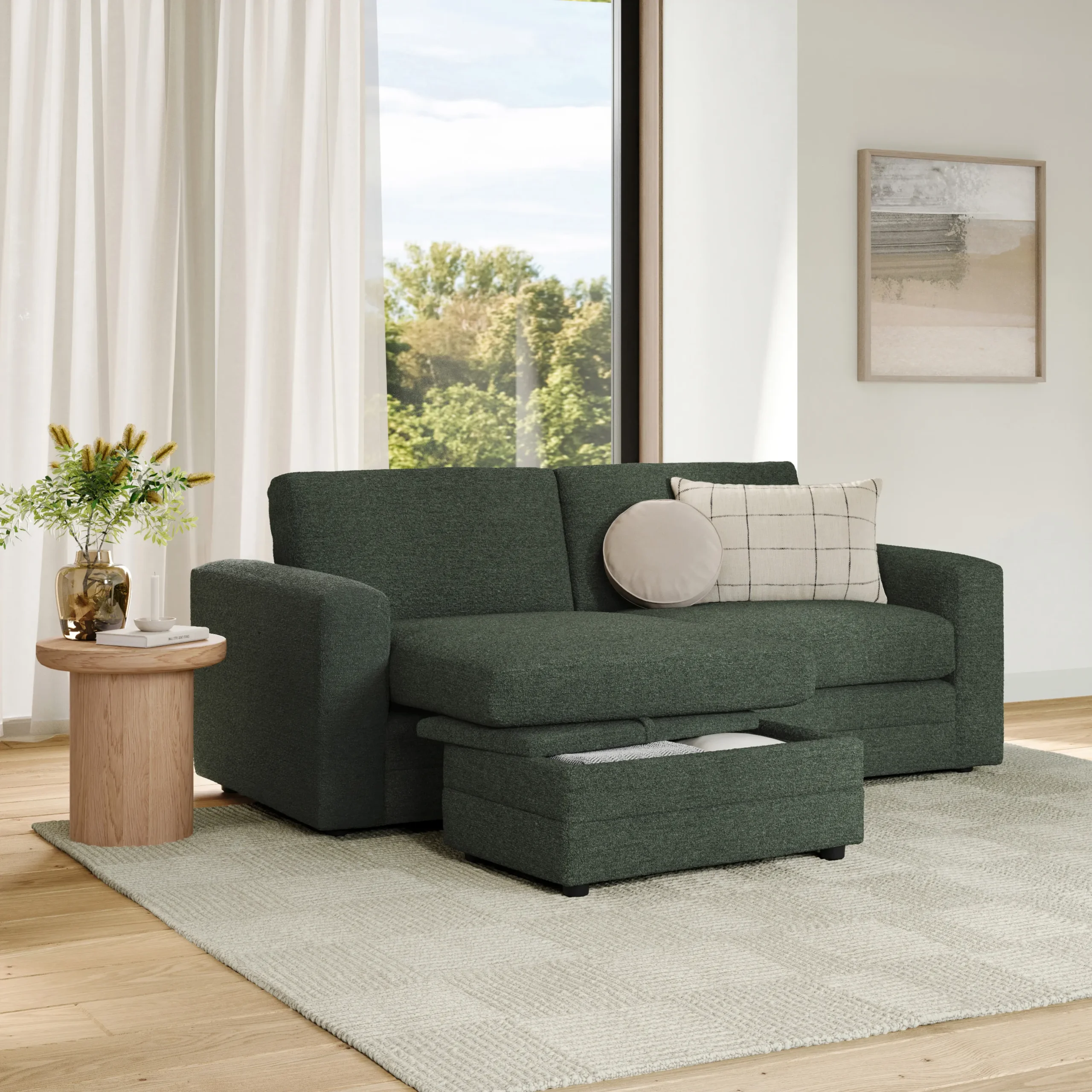 Riley 84_ Reversible Storage Sectional - Green Wool Bouclé - Image 2