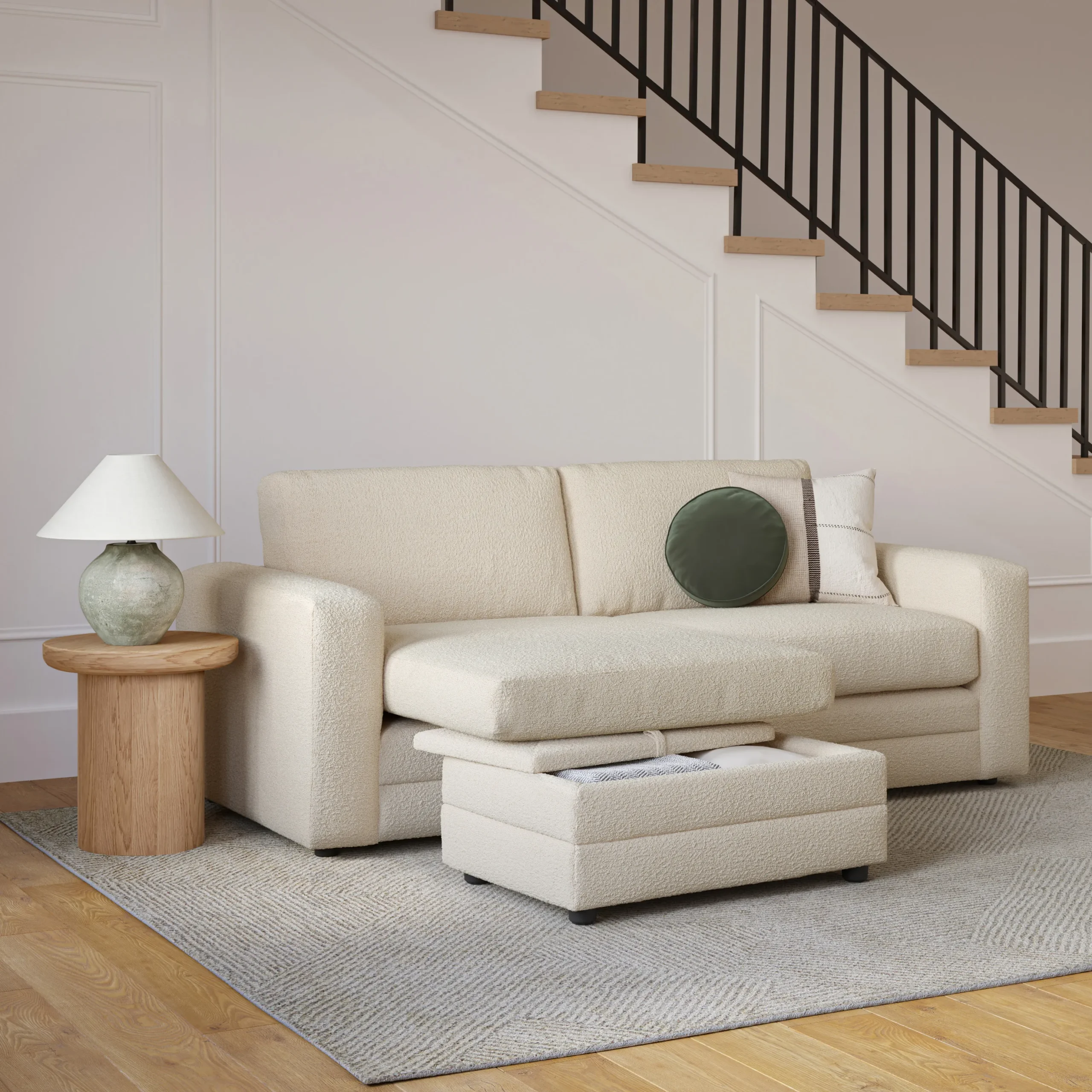 Riley 84_ Reversible Storage Sectional - Ivory Wool Bouclé - Image 2