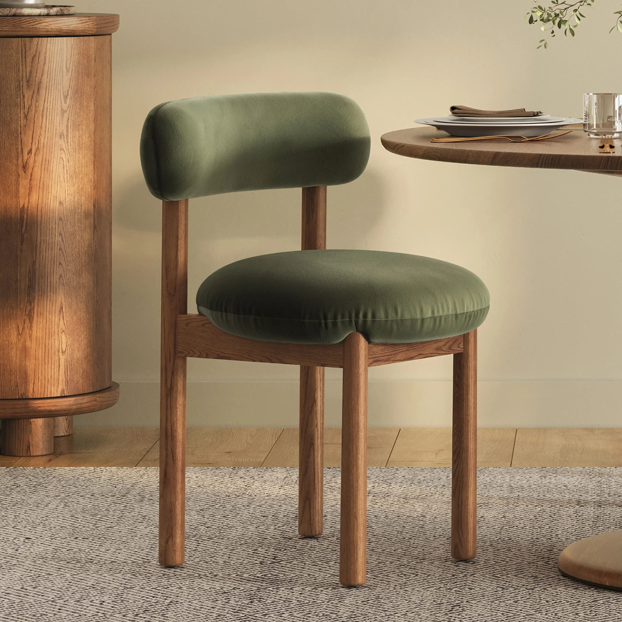 Munk Velvet Dining Chair - Smoked Oak and Hale Fir Green - Image 2