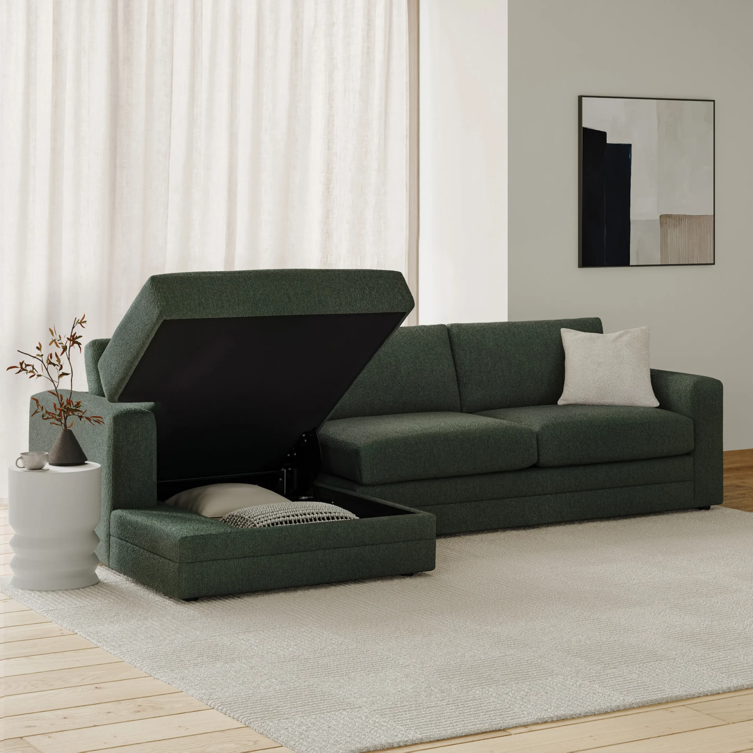 Riley 118_ Left Storage Sleeper Sectional - Green Wool Bouclé - Image 2