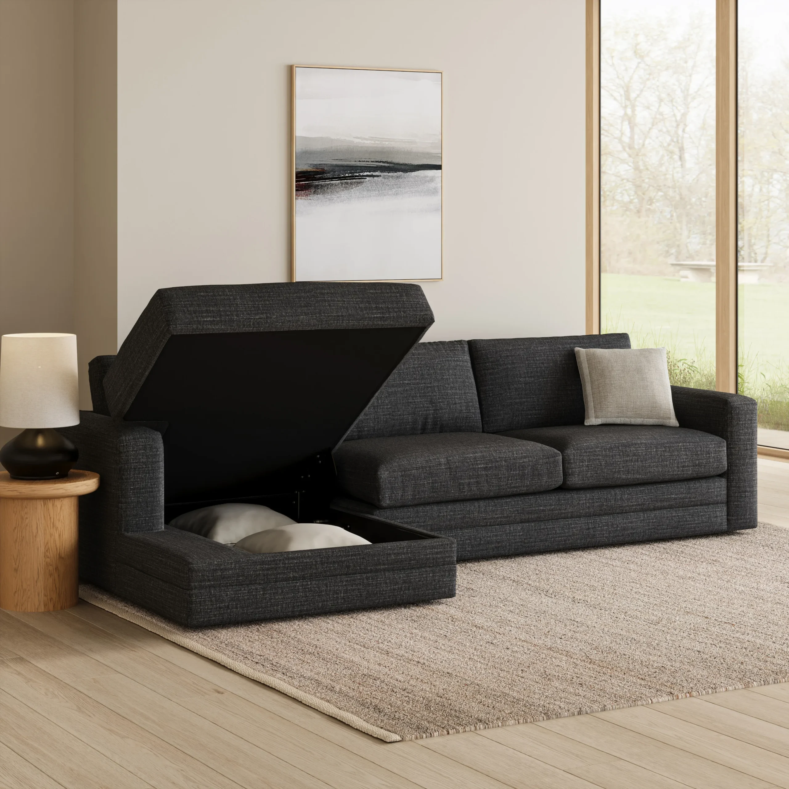Riley 118_ Left Storage Sleeper Sectional - Napa Charcoal - Image 2