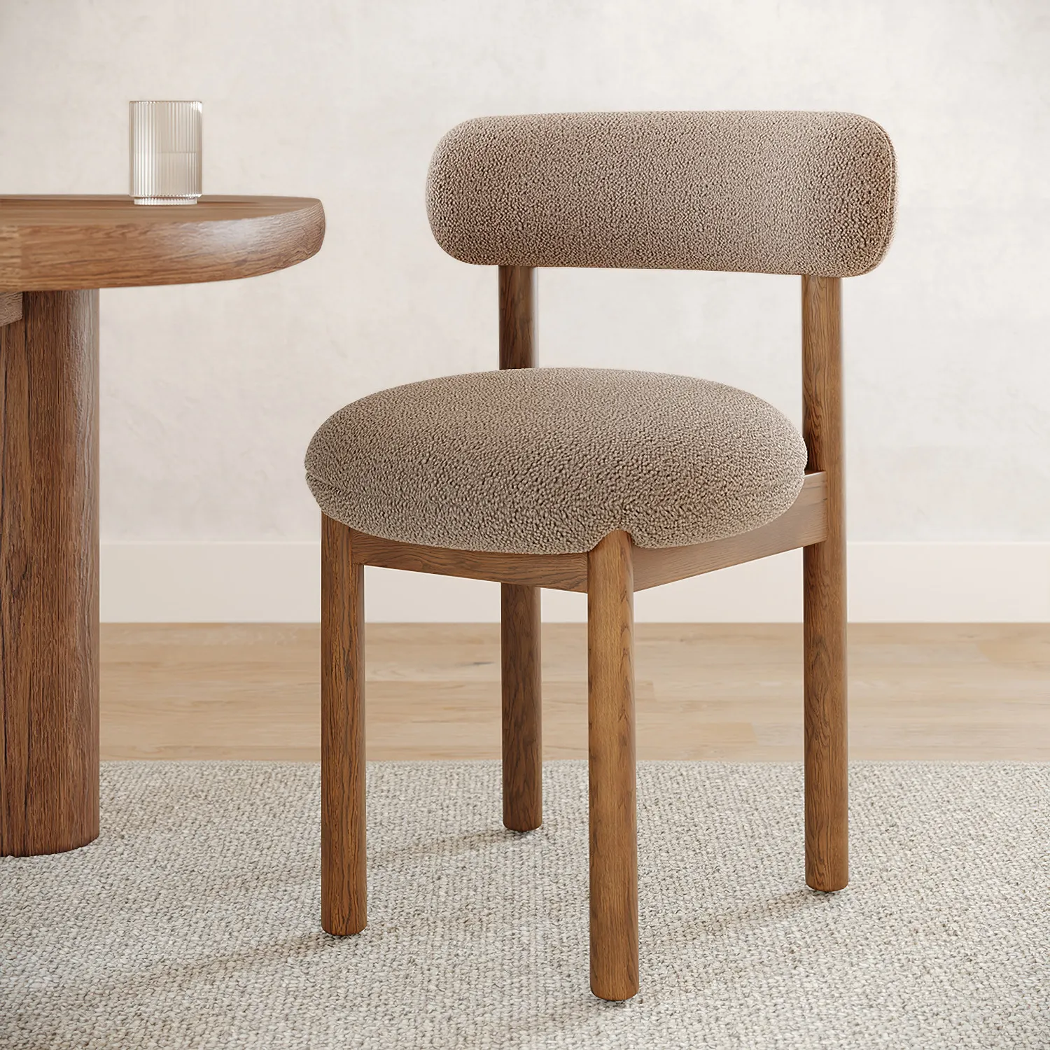 Munk Dining Chair - Smoked Oak and Sandstone Wool Bouclé - Image 3