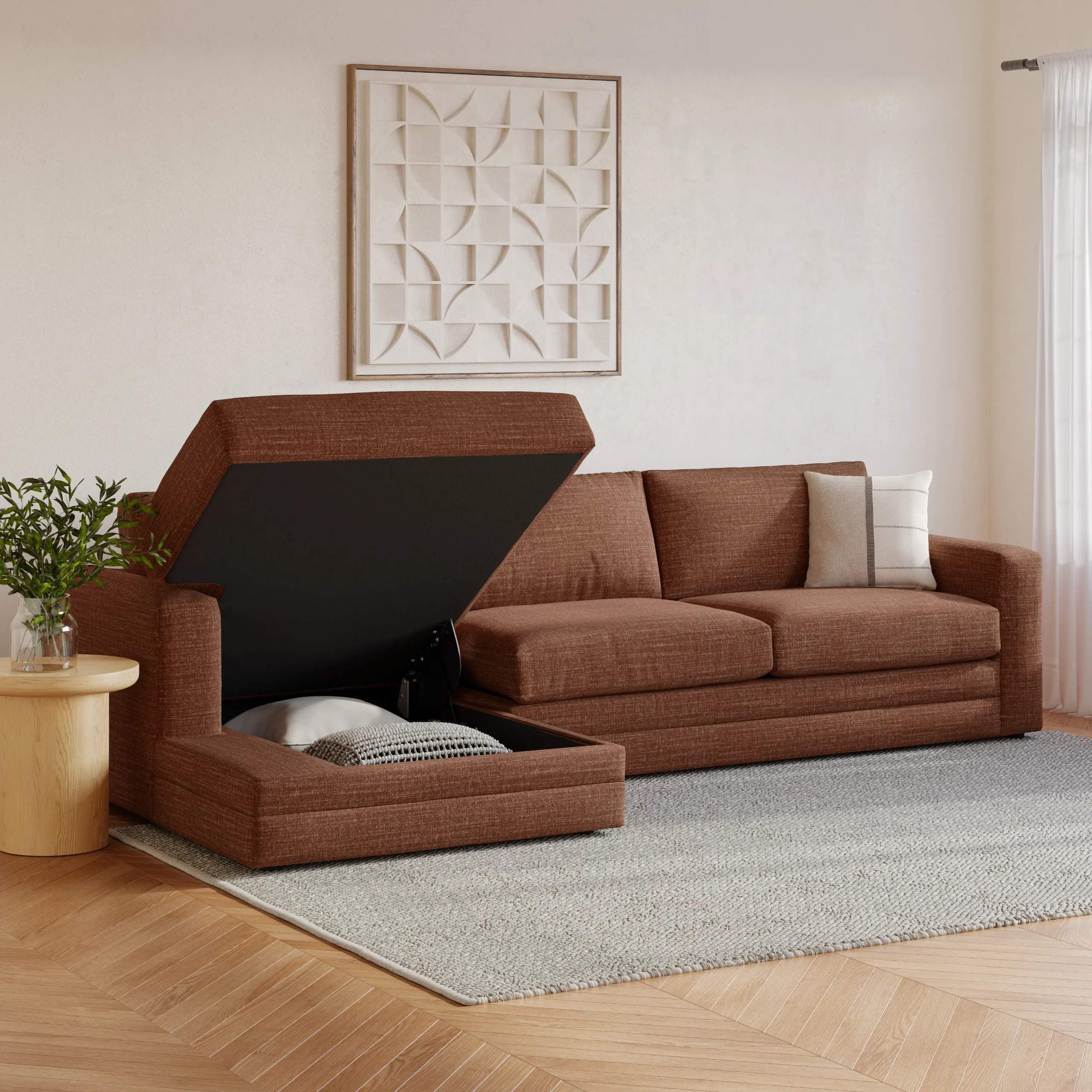 Riley 118_ Left Storage Sleeper Sectional - Napa Rust - Image 2