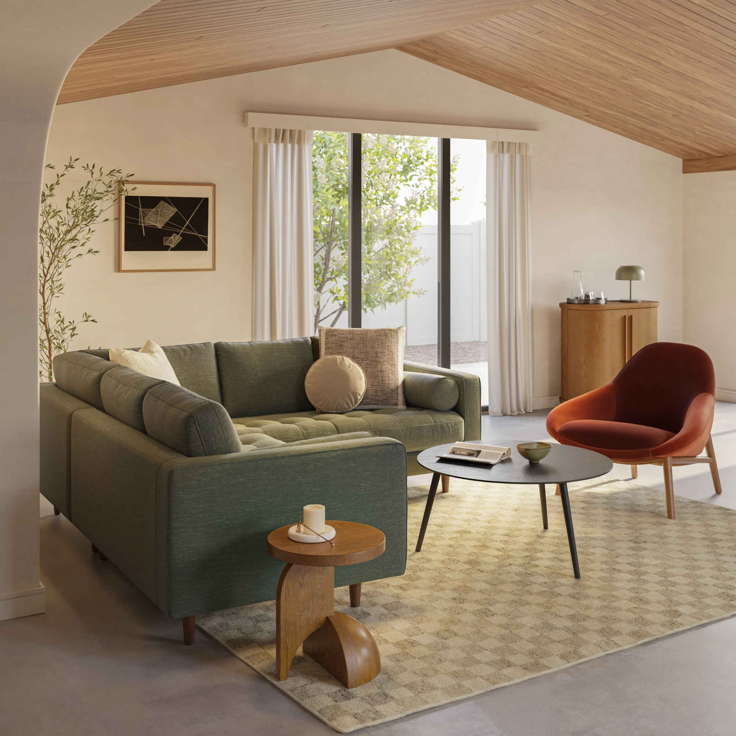 Sven 91_ Tufted Corner Sectional - Fir Green - Image 2