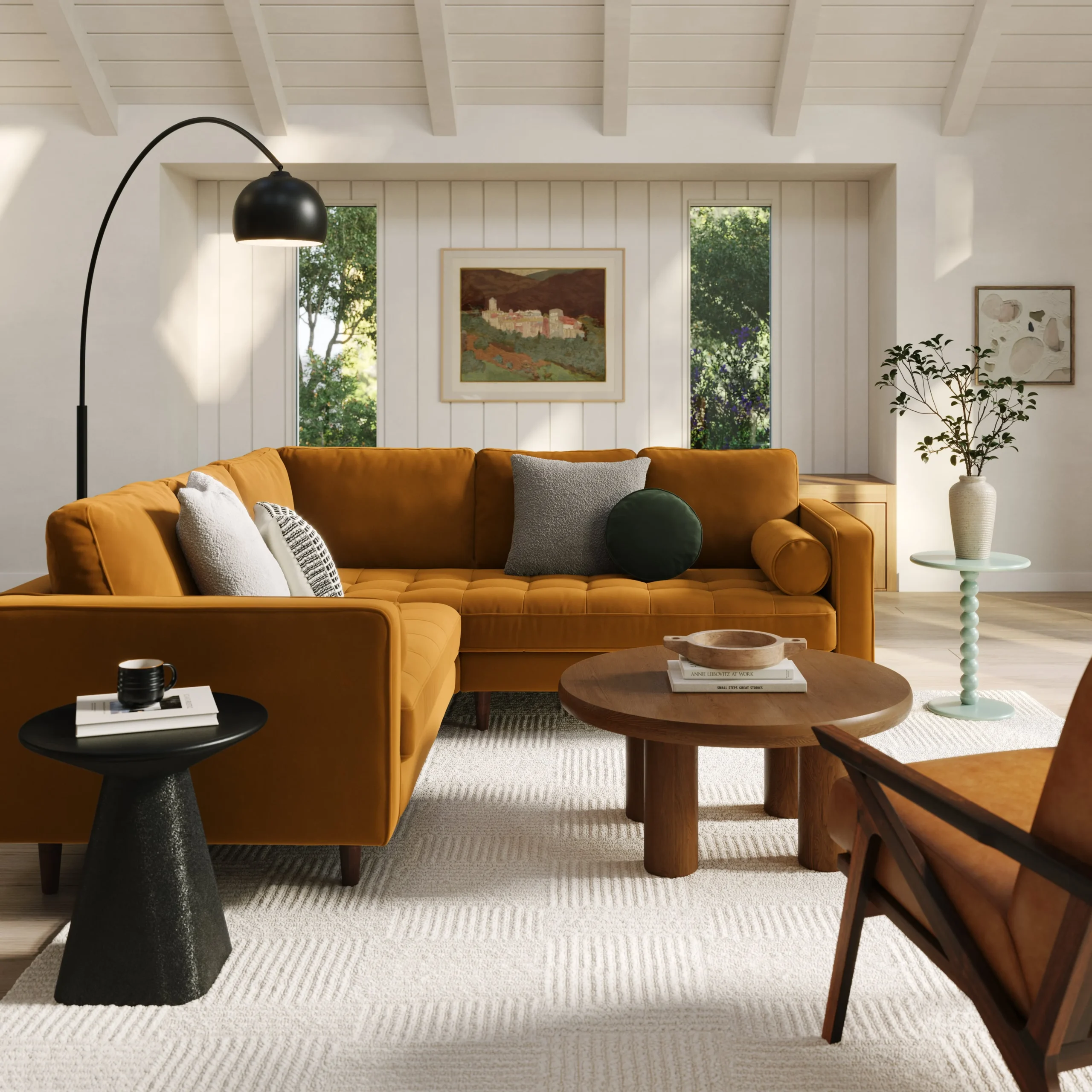 Sven 91_ Tufted Velvet Corner Sectional - Plush Pacific Ginger - Image 2