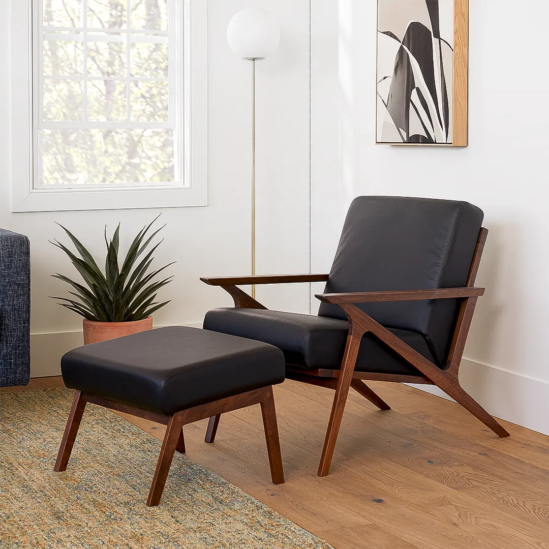 Otio 26_ Leather Lounge Chair - Walnut and Black - Image 17