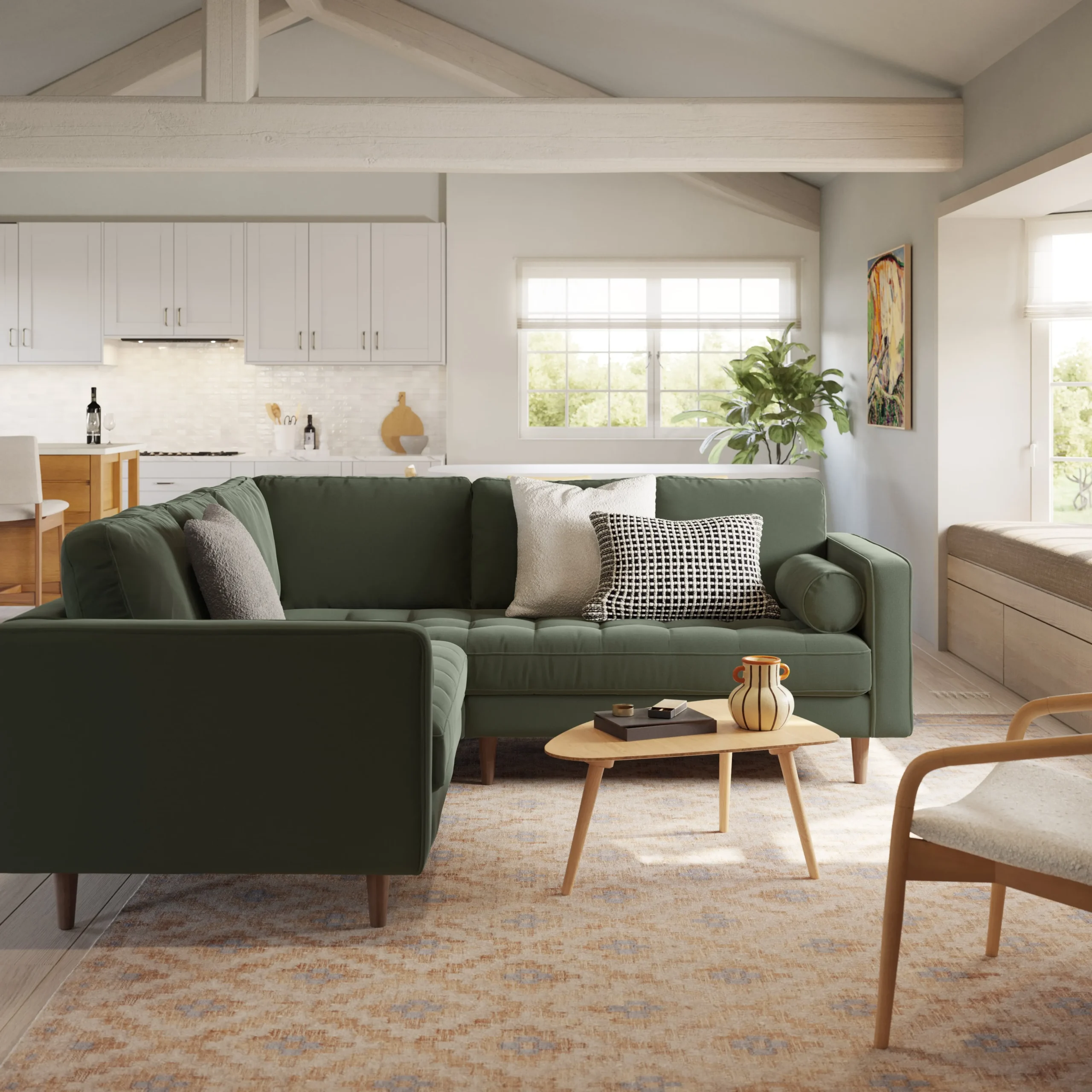 Sven 91_ Tufted Velvet Corner Sectional - Plush Pacific Green - Image 2