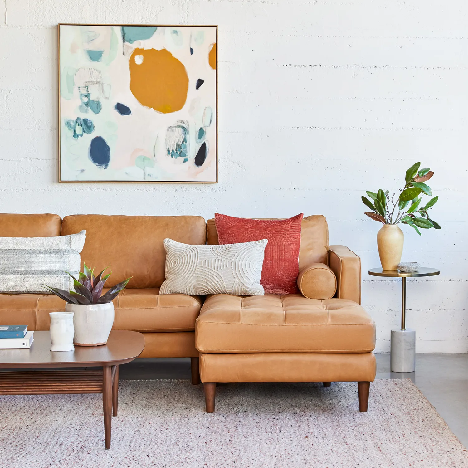 Sven 100_ Tufted Leather Right Sectional - Charme Tan - Image 2