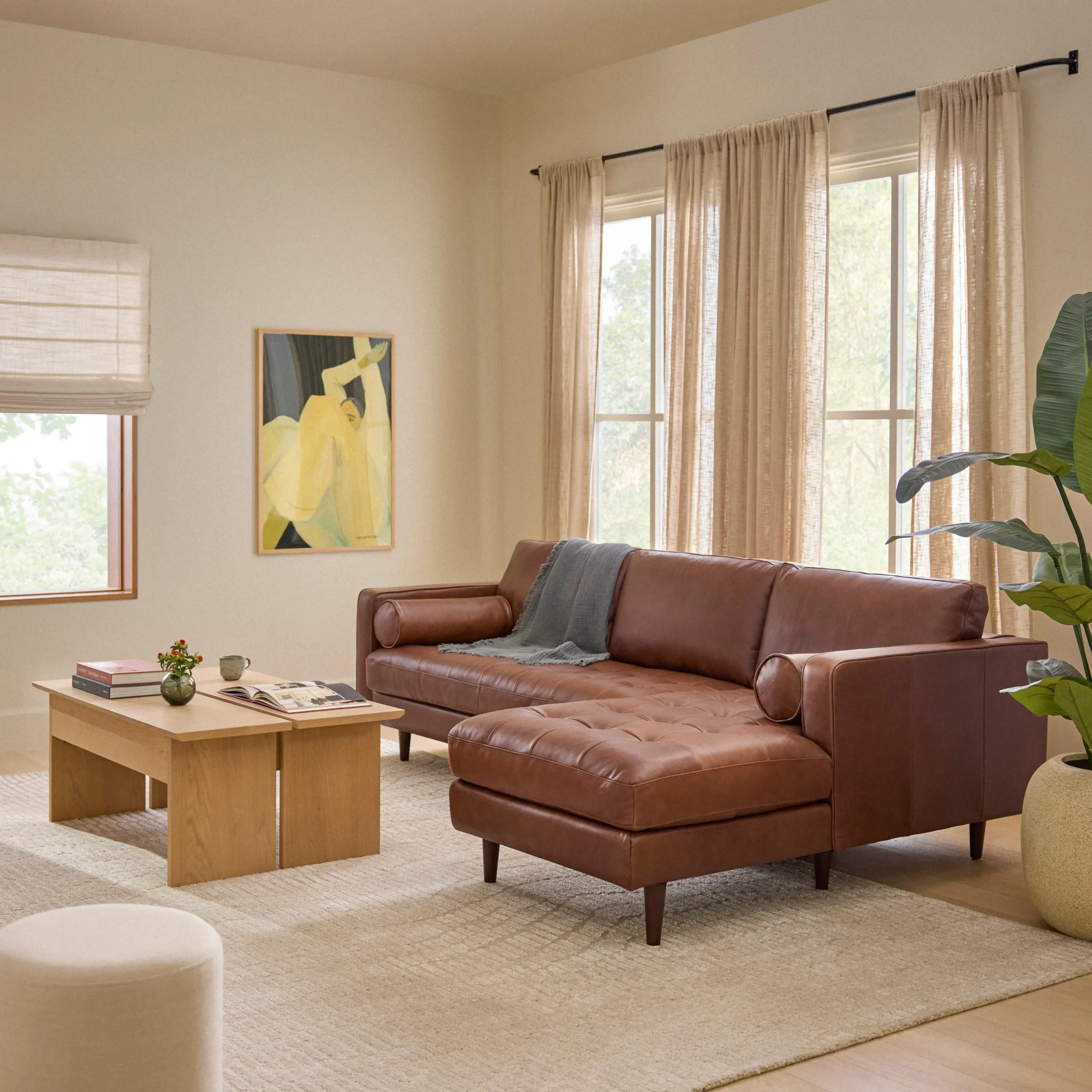 Sven 100_ Tufted Leather Right Sectional - Taos Brown - Image 2