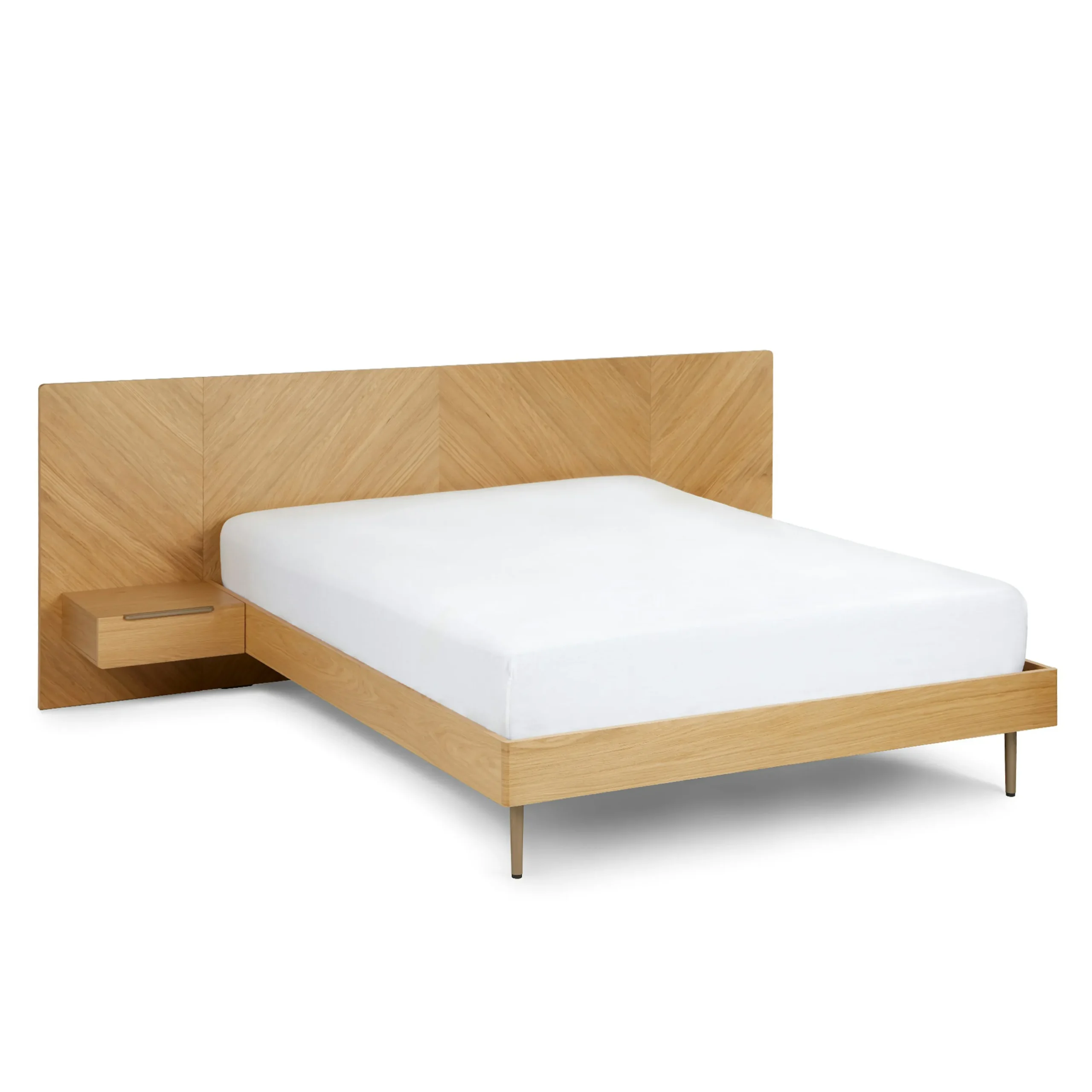 Nera Queen Low Profile Bed with Nightstands Set - Oak - Image 3