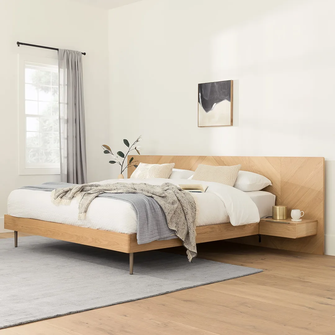 Nera King Low Profile Bed with Nightstands Set - Oak - Image 3