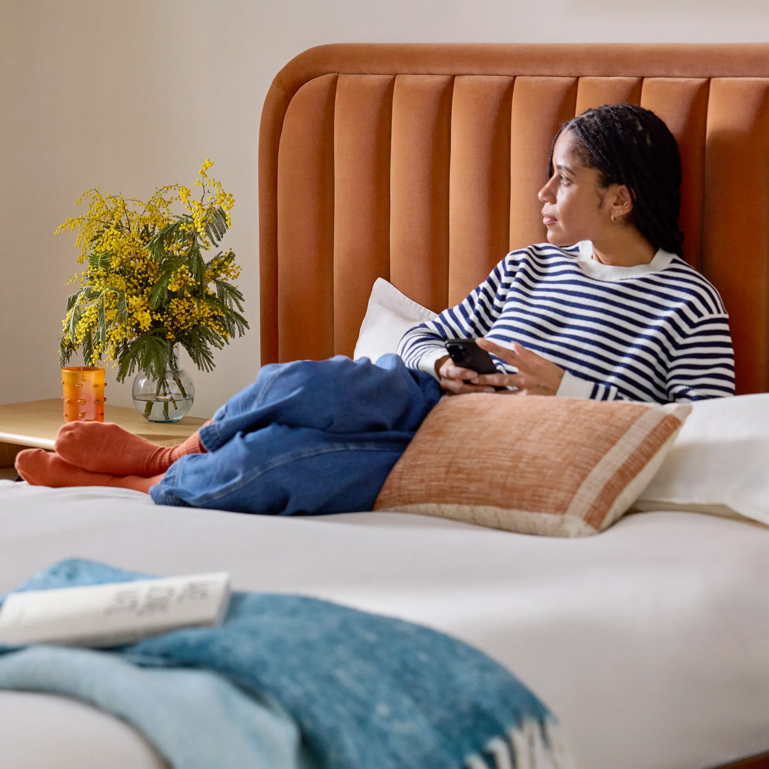 Rolph Queen Velvet Headboard - Plush Pacific Rust - Image 3