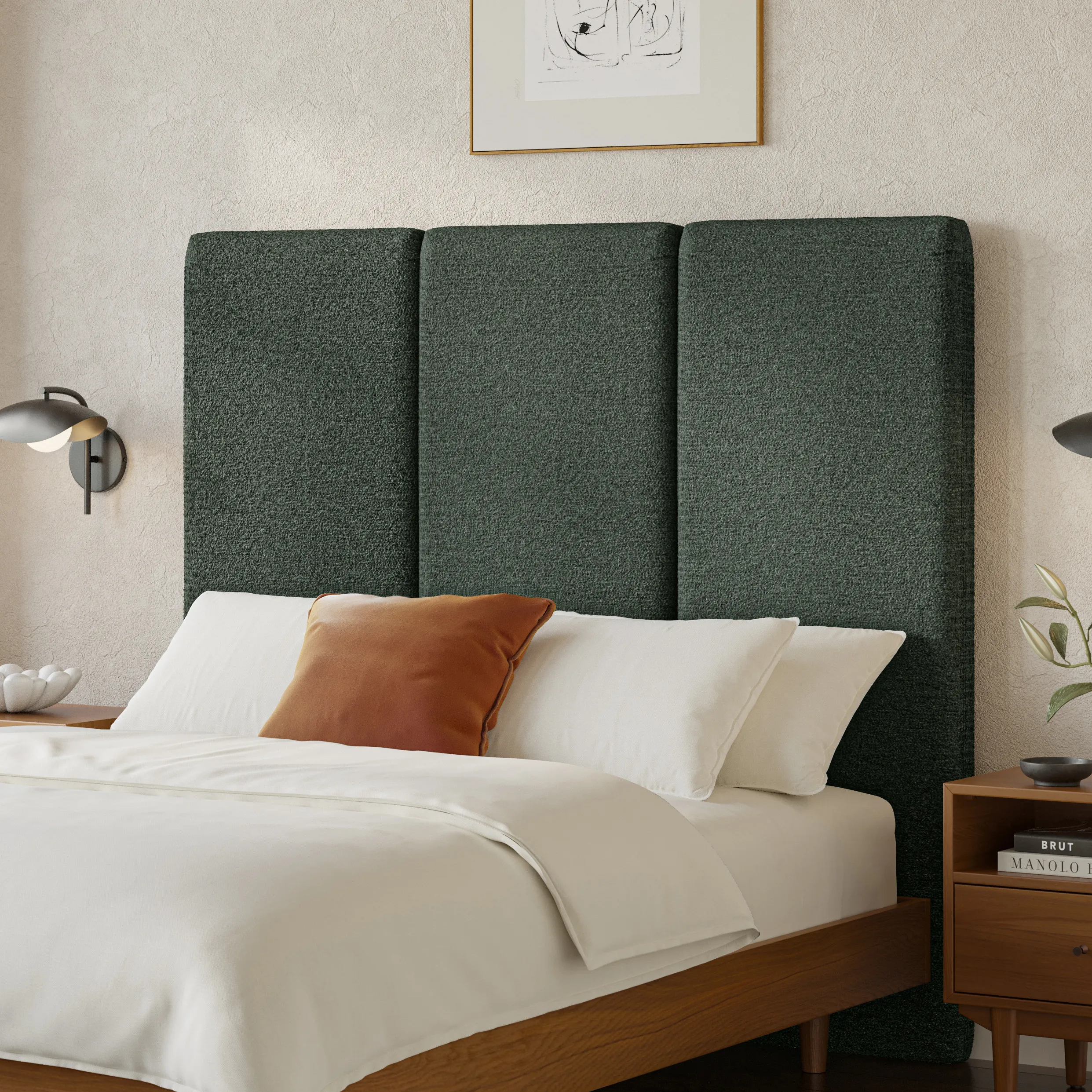 Noel Queen Tall Headboard - Green Wool Bouclé - Image 4