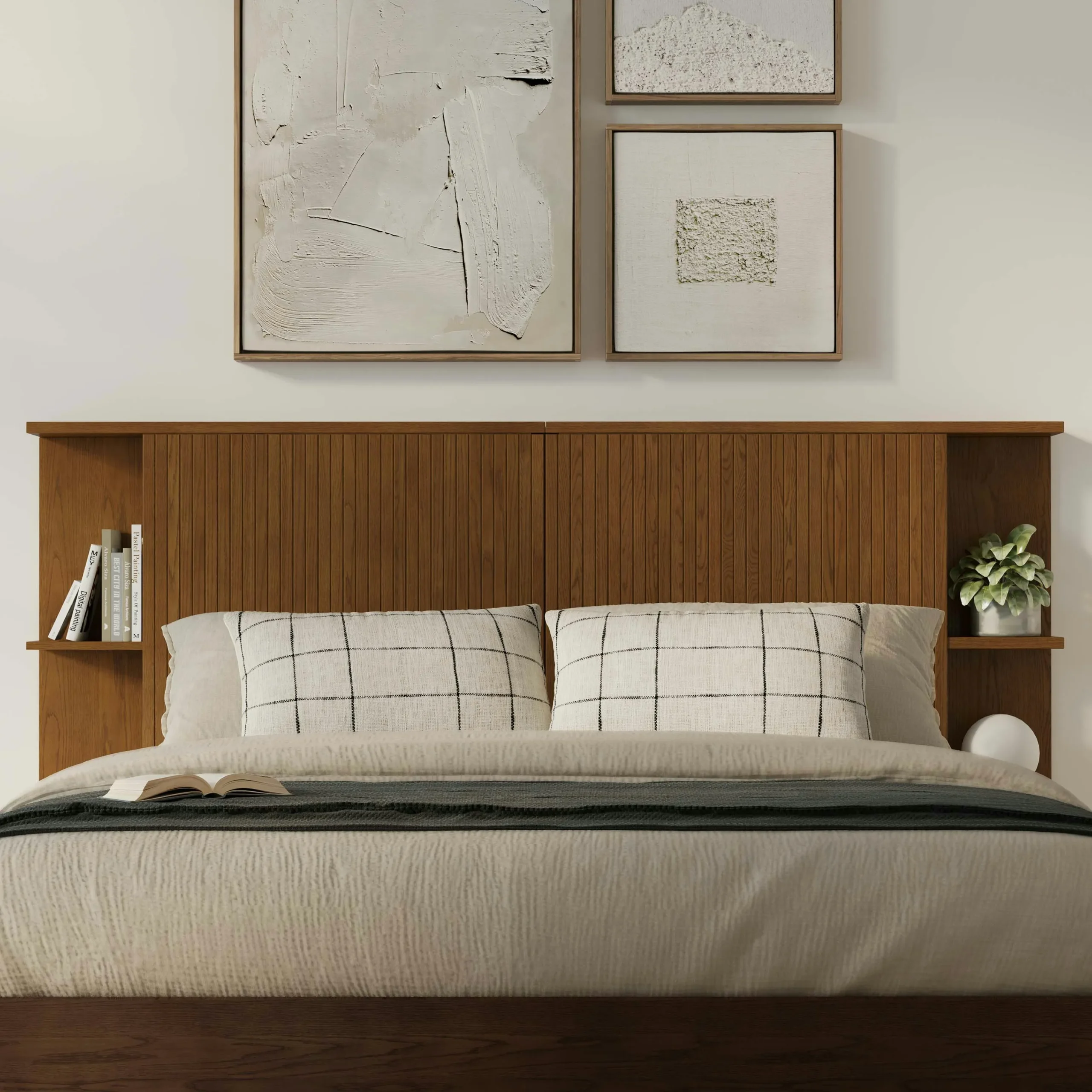 Kouva Queen Storage Headboard - Smoked Oak - Image 3