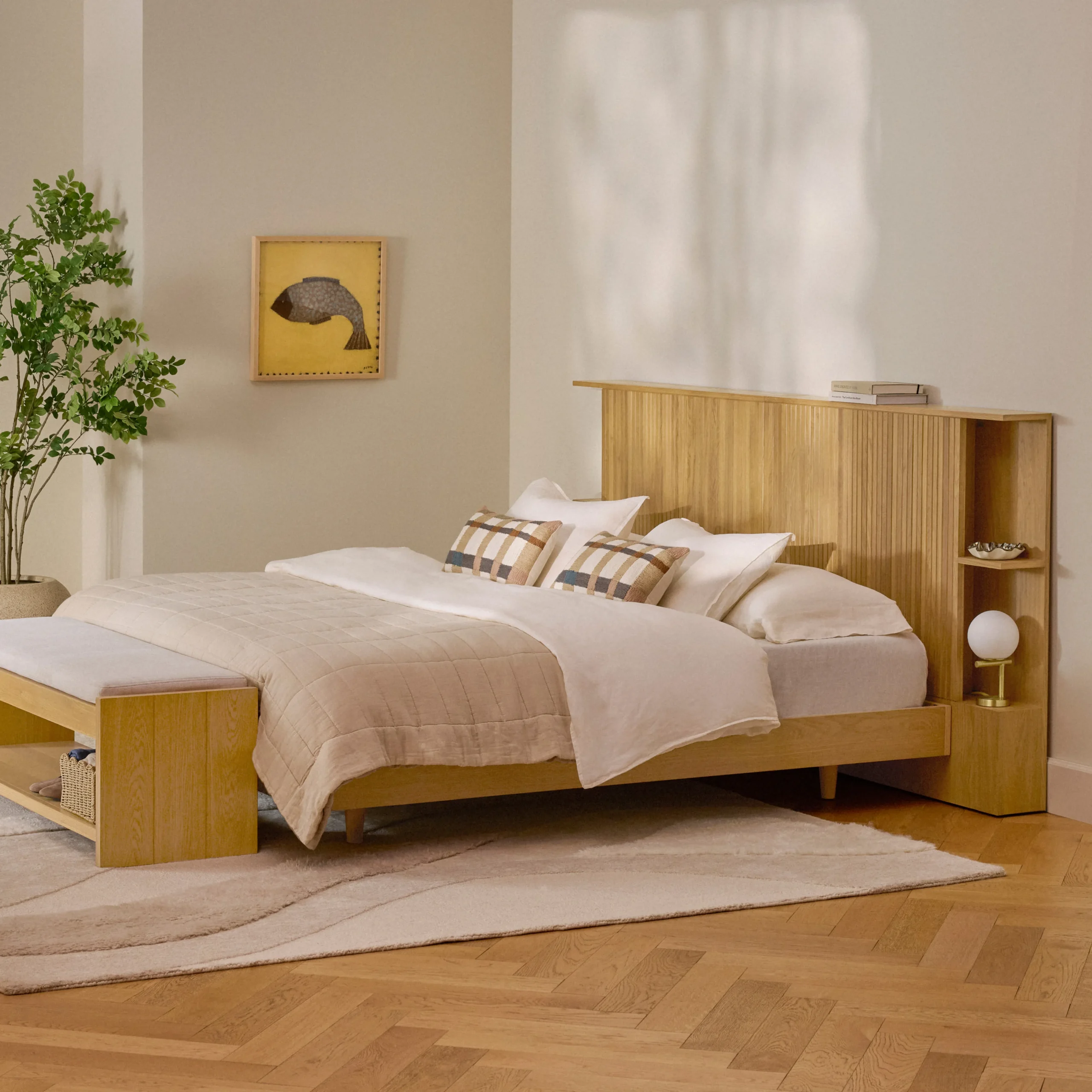 Kouva King Storage Headboard - Natural Oak - Image 3