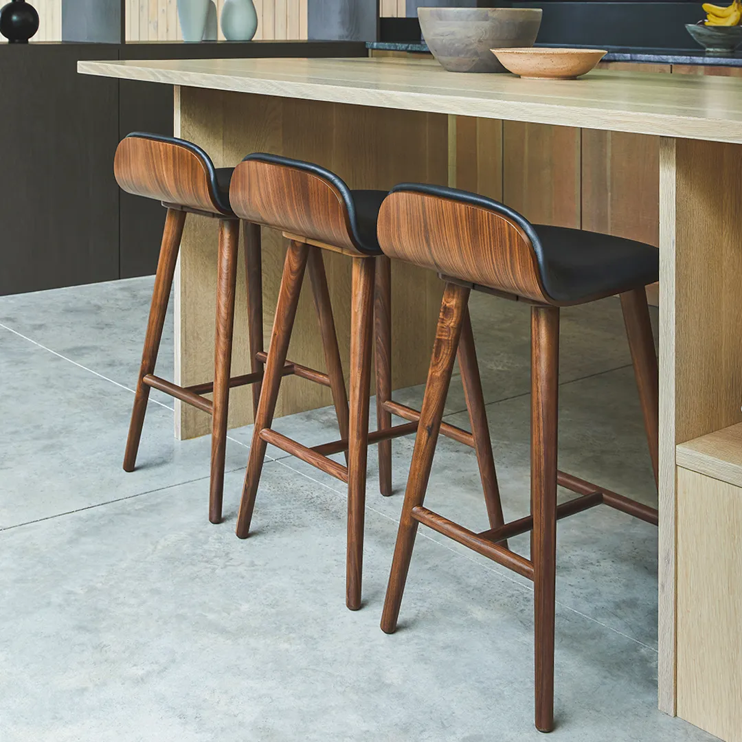 Sede Leather Counter Stool - Walnut and Black - Image 3
