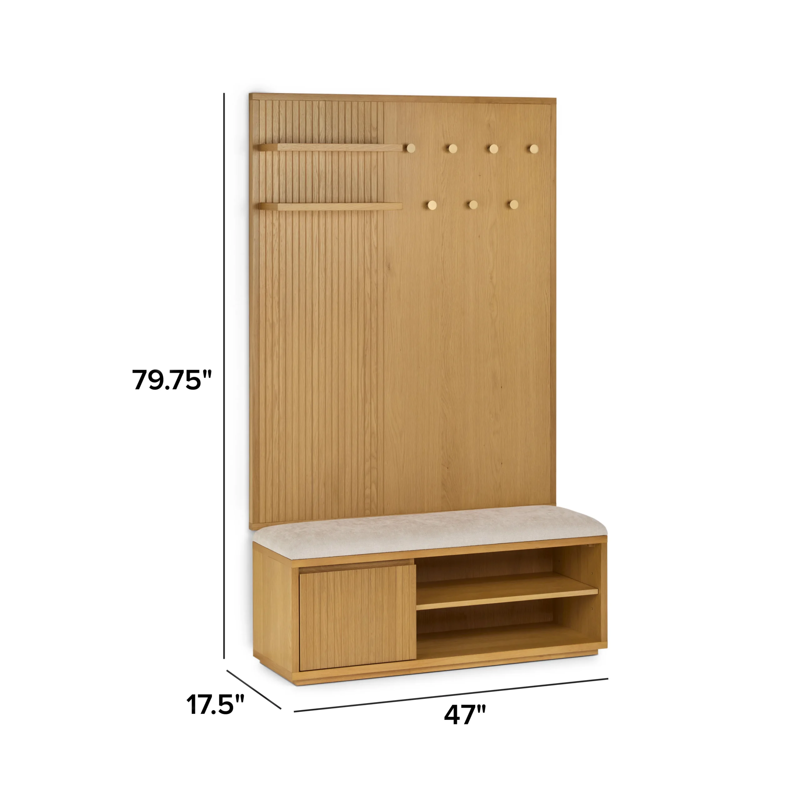 Kouva 47_ Bench and Wall Panel Storage Set - Natural Oak and Santolina Gray - Image 4