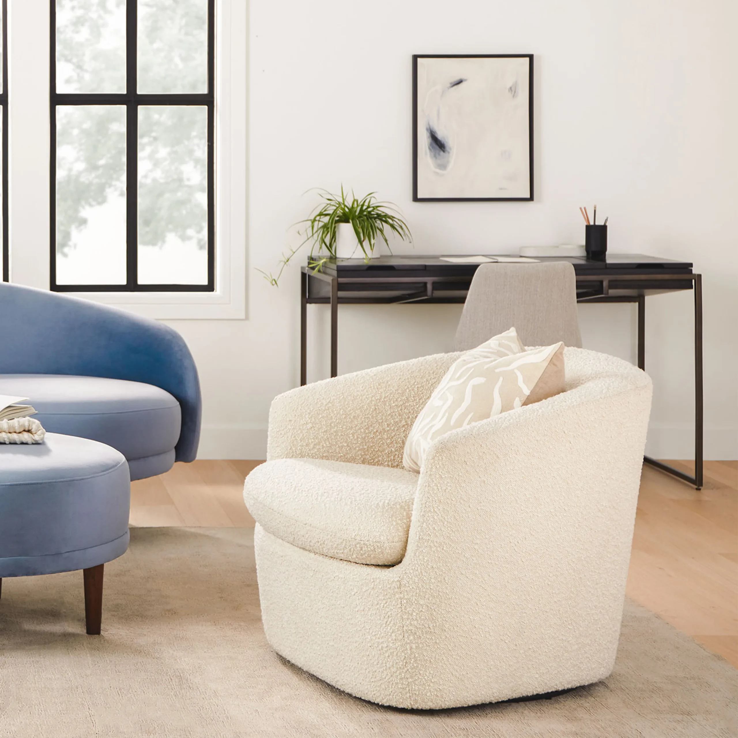 Turoy 32.5_ Swivel Lounge Chair - Ivory Bouclé - Image 11