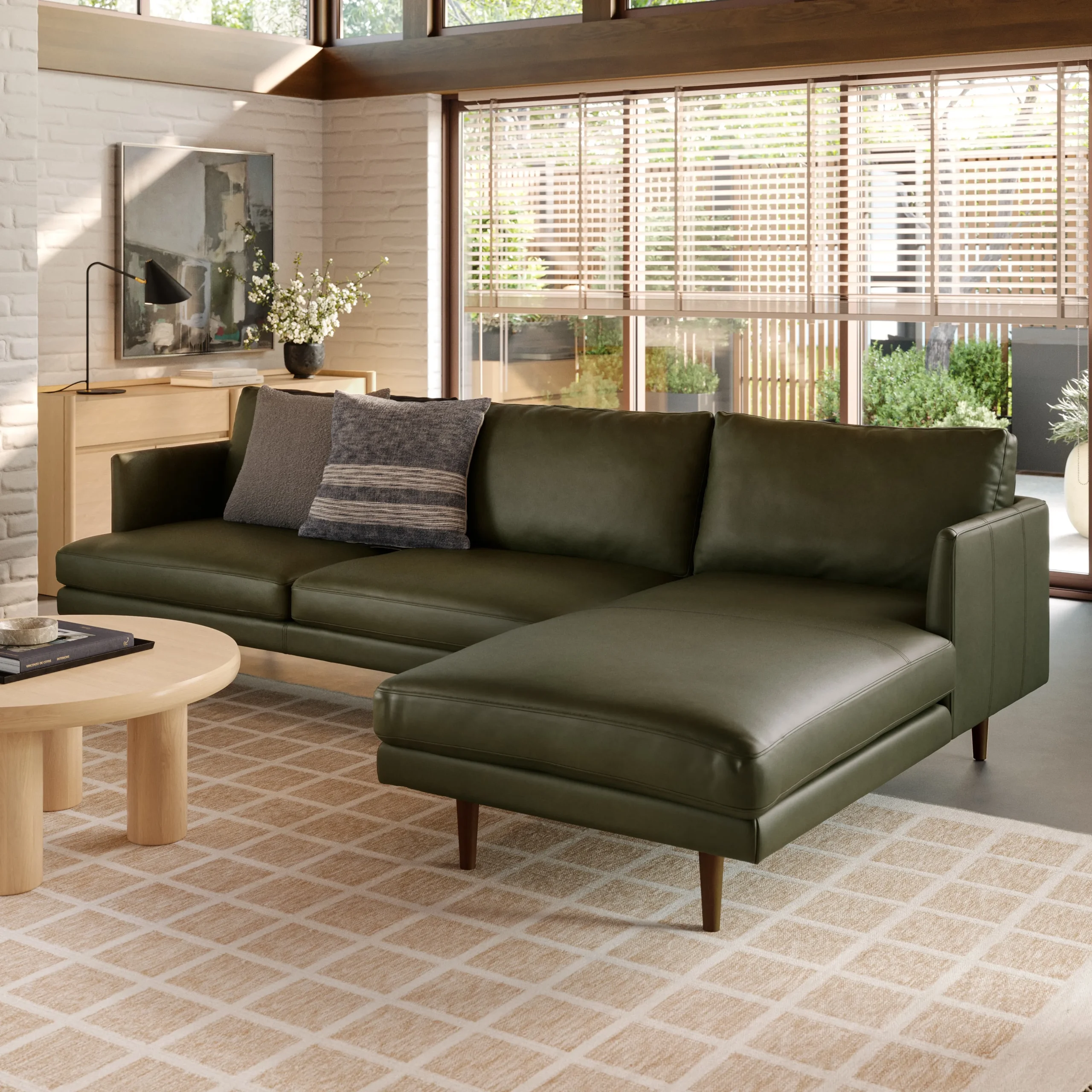 Burrard 112_ Leather Right Sectional - Charme Green - Image 3