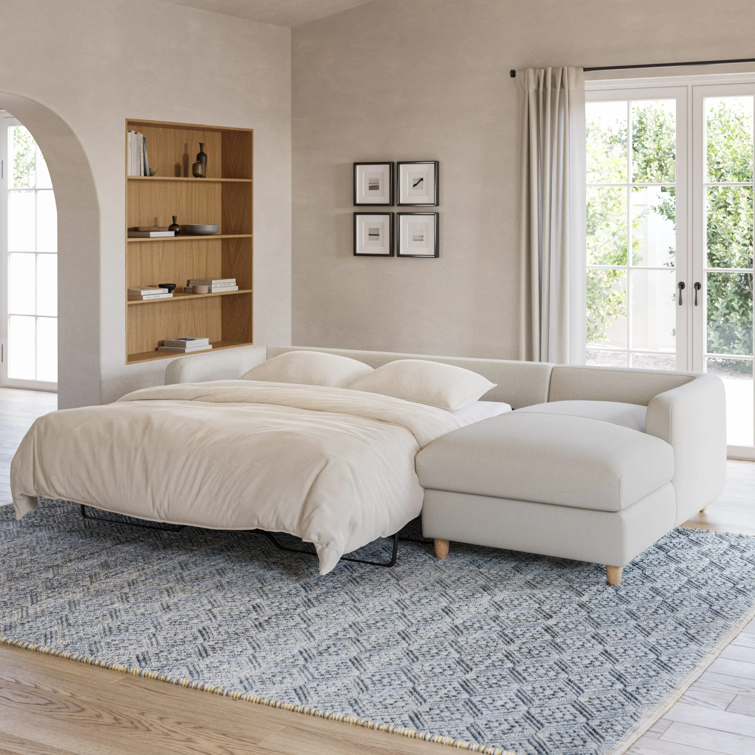 Vati 114_ Right Storage Sleeper Sectional - Natural Oak and Buckler Ivory - Image 3