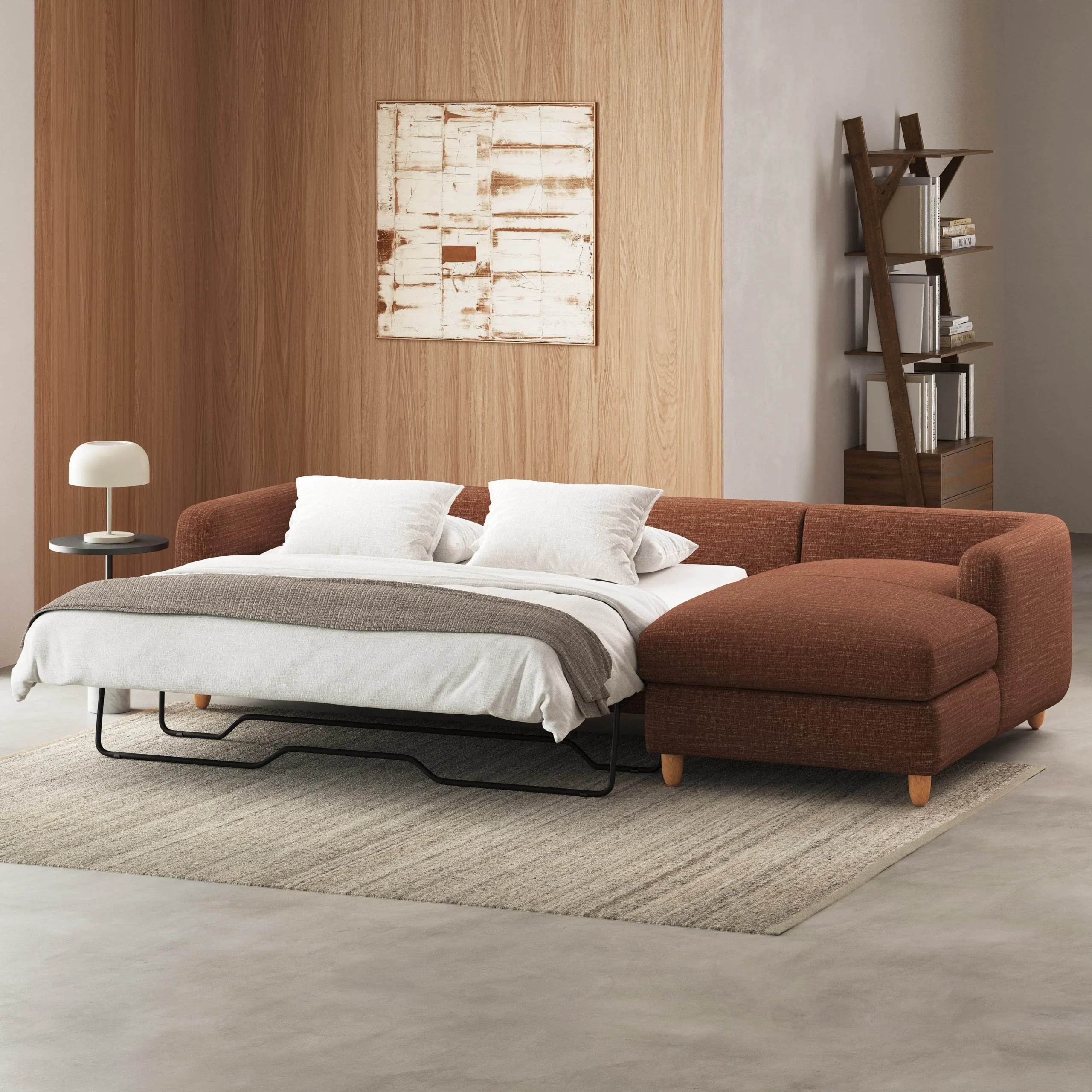 Vati 114_ Right Storage Sleeper Sectional - Natural Oak and Napa Rust - Image 3