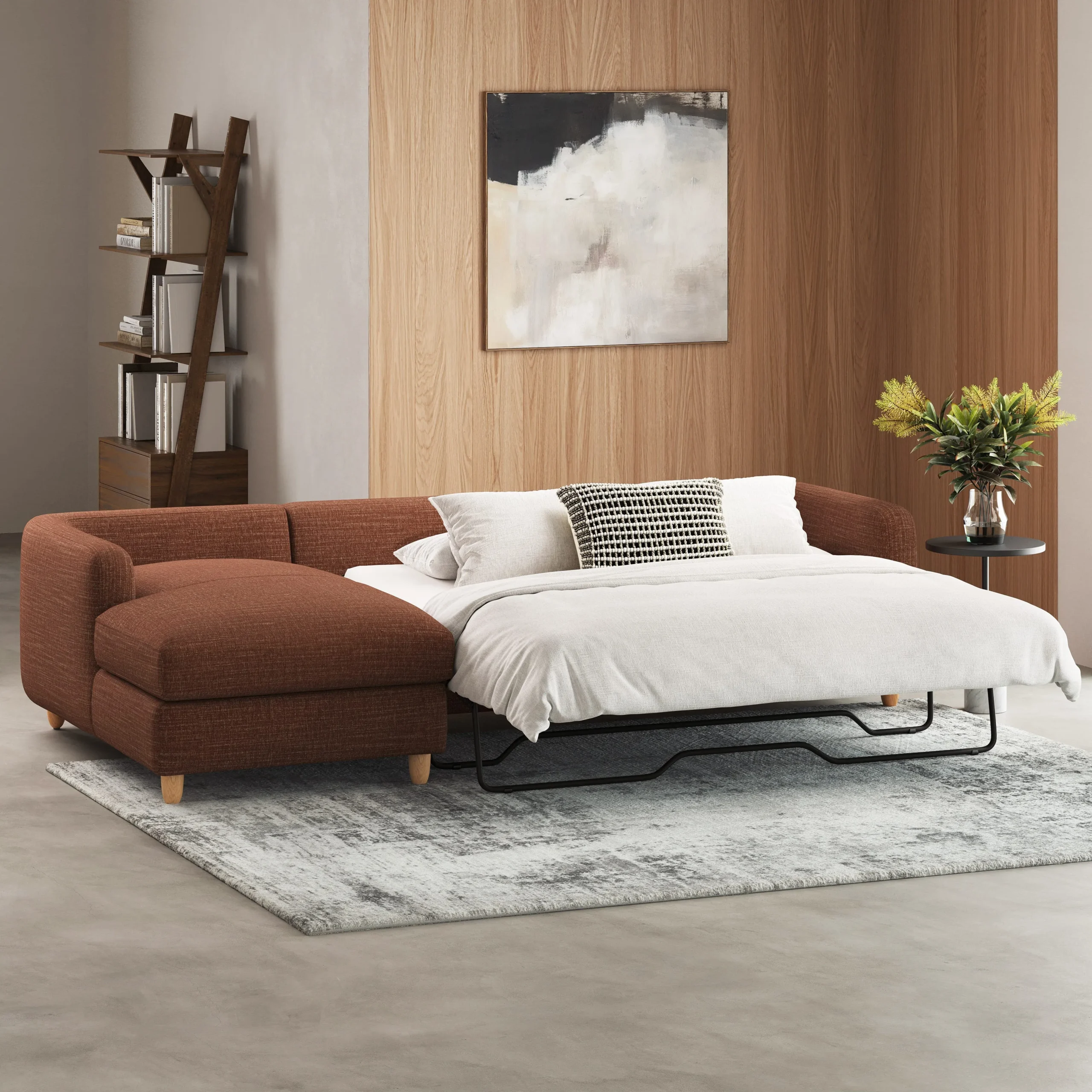 Vati 114_ Left Storage Sleeper Sectional - Natural Oak and Napa Rust - Image 3