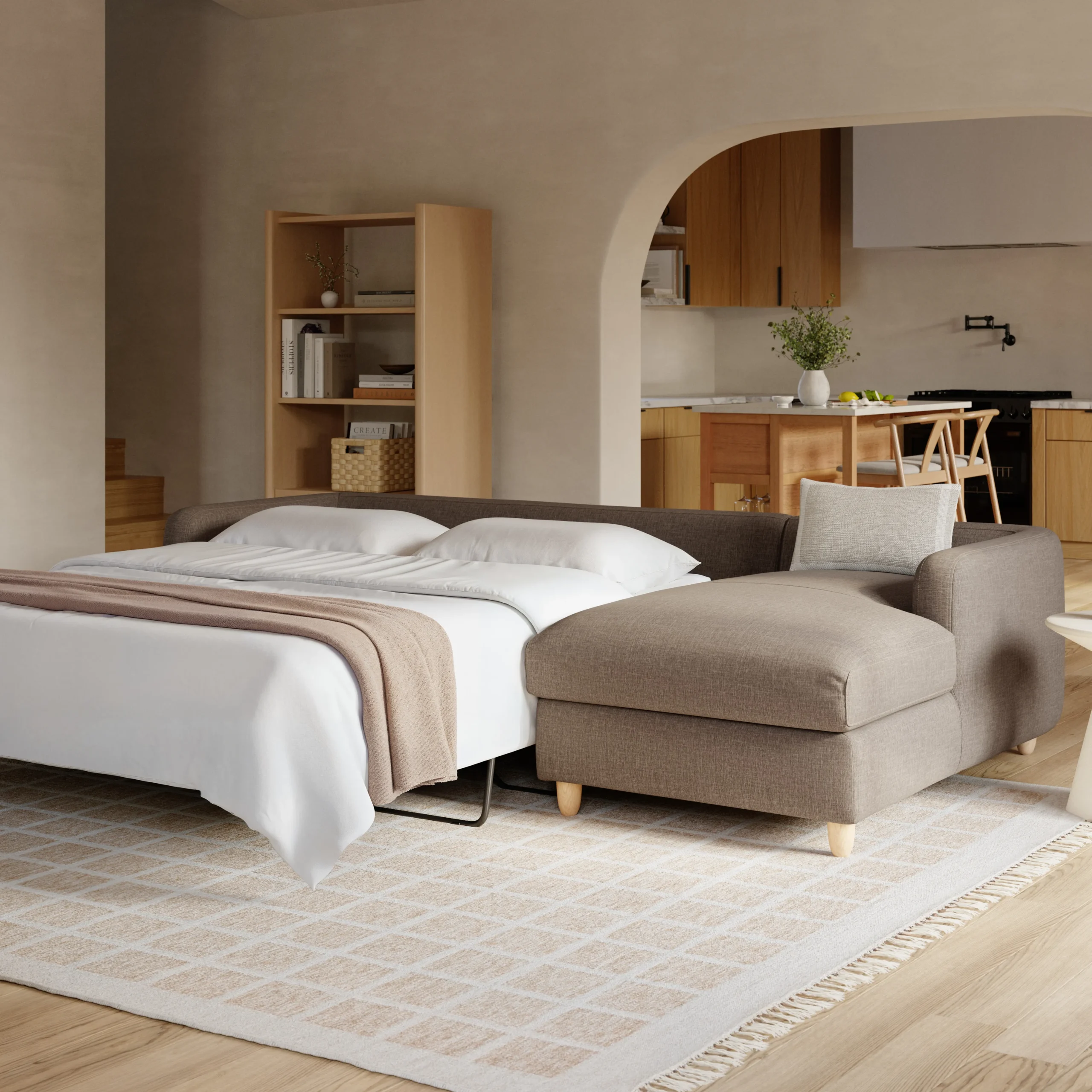 Vati 114_ Right Storage Sleeper Sectional - Natural Oak and Buckler Brown - Image 3