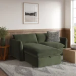 Leigh 86_ Velvet Reversible Storage Sleeper Sectional - Hale Fir Green