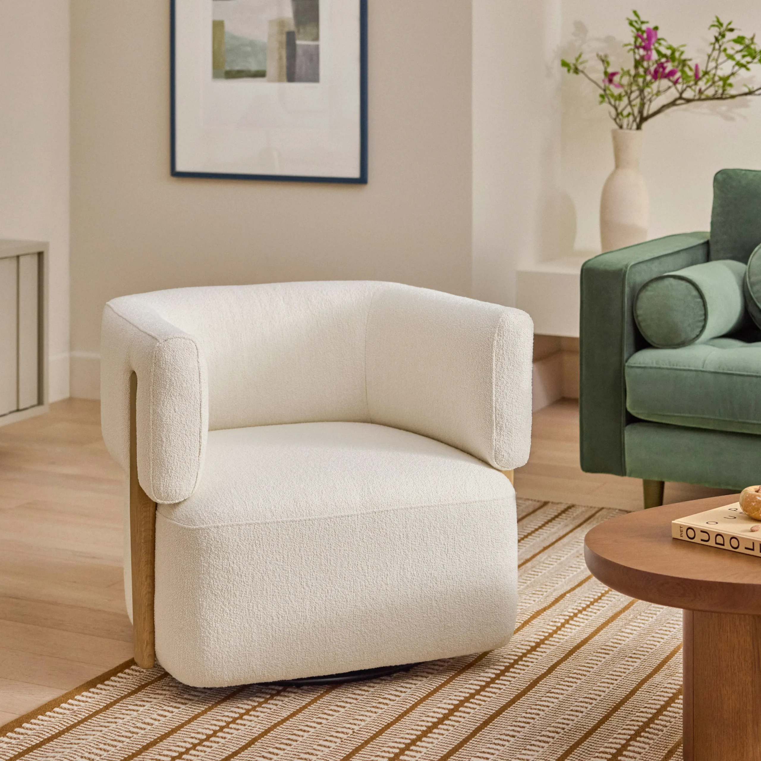 Julie 32_ Swivel Chair - Ivory Wool Bouclé - Image 4
