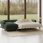 Vati 114_ Left Storage Sleeper Sectional - Natural Oak and Green Wool Bouclé