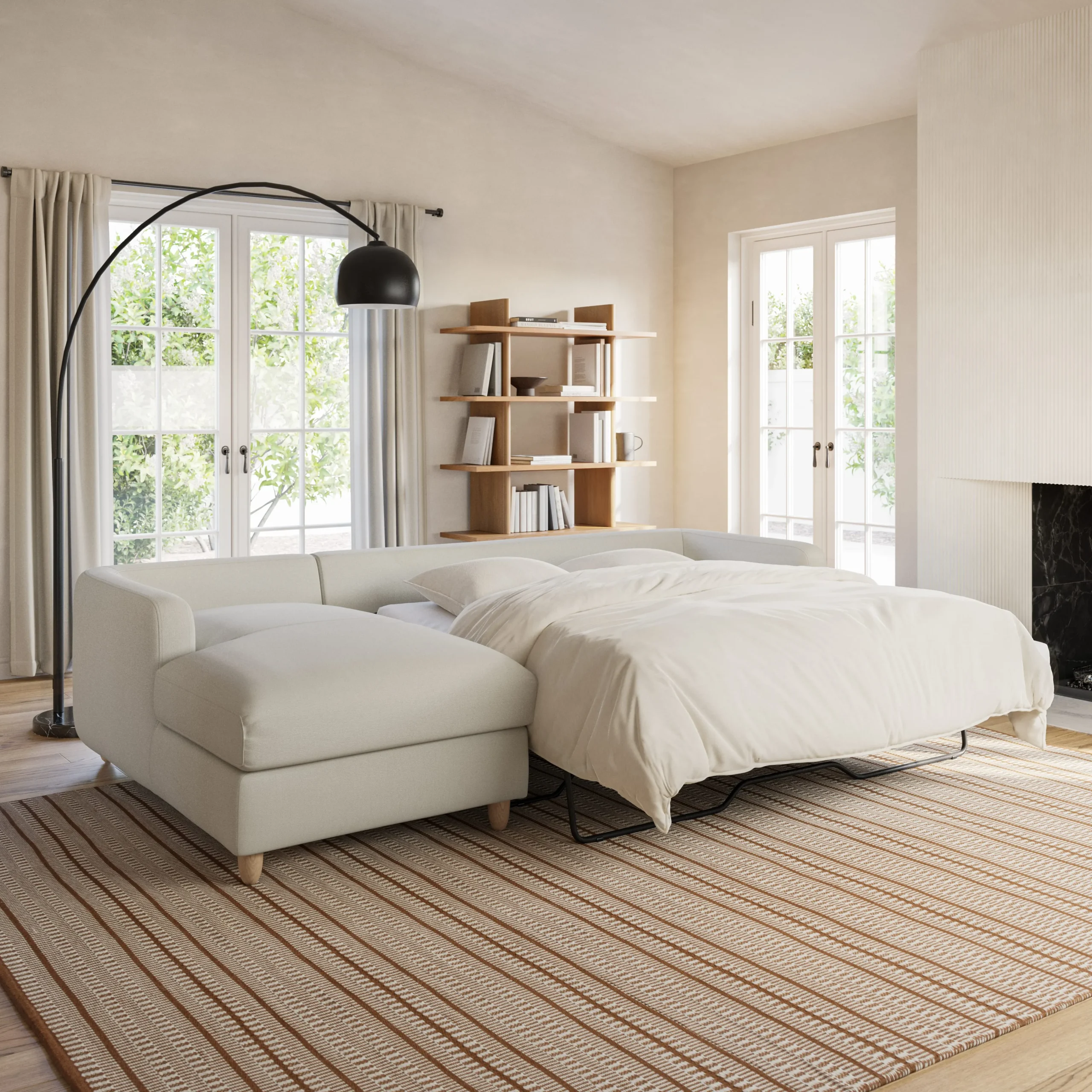 Vati 114_ Left Storage Sleeper Sectional - Natural Oak and Buckler Ivory - Image 3